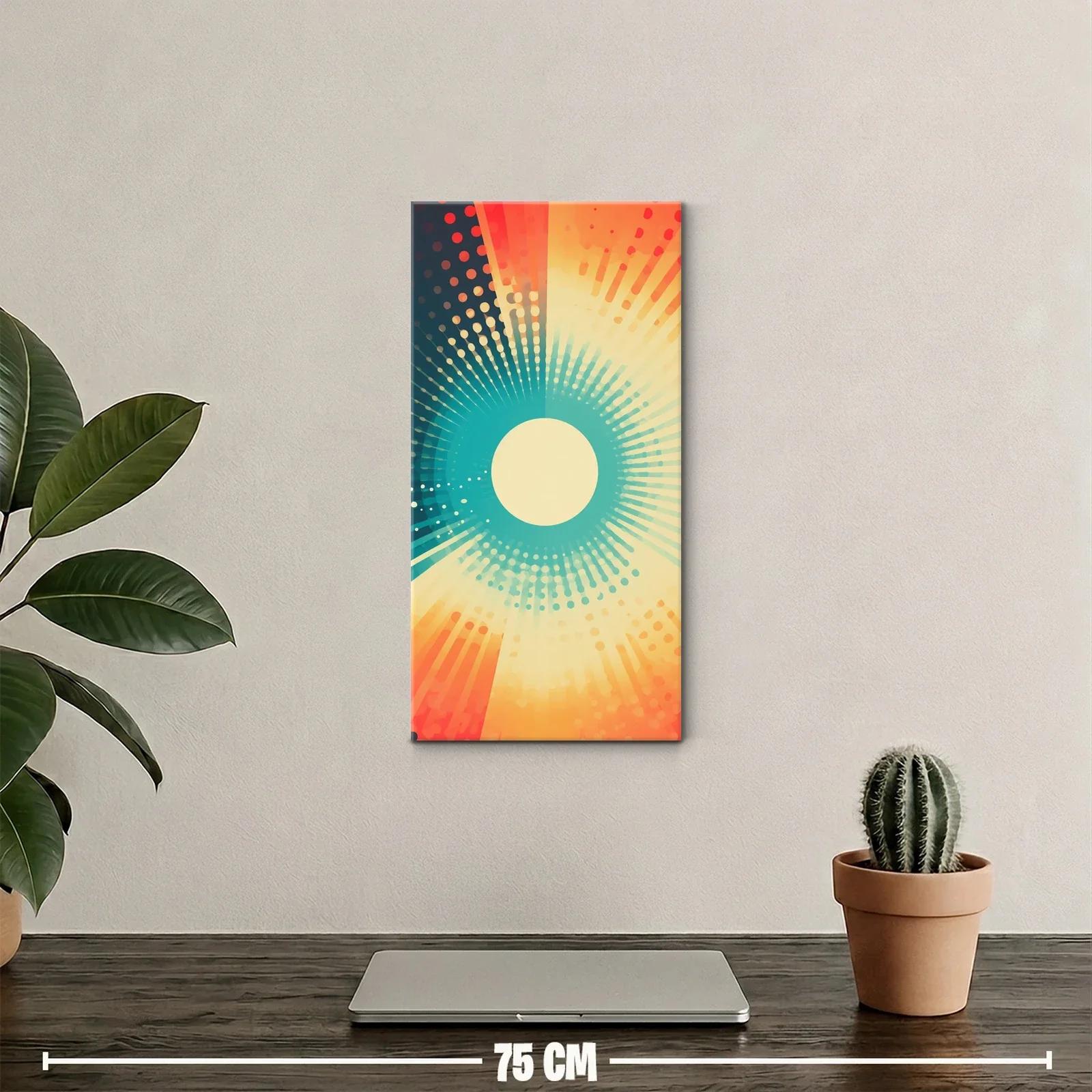 Cuadro sol radiante con halo turquesa y puntos radiales — miniatura 2