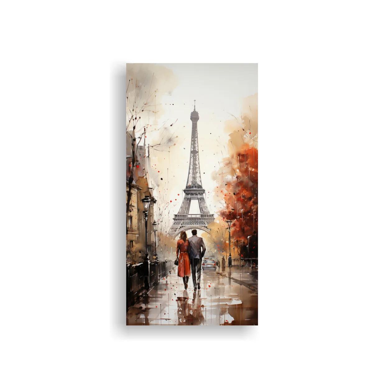 Cuadro Torre Eiffel con pareja caminando bajo la lluvia — imagen principal