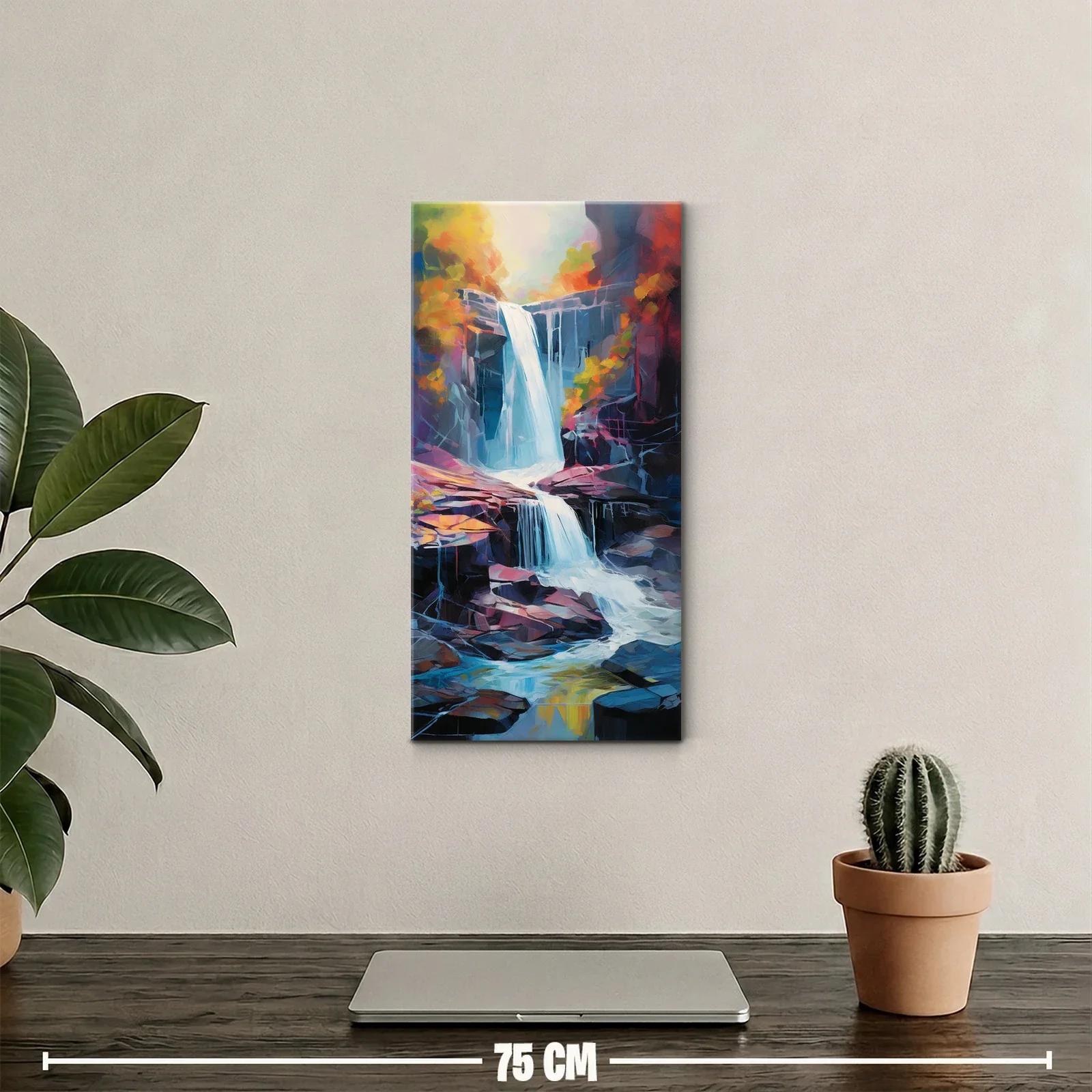 Cuadro cascada de dos niveles con arroyo y bruma luminosa — miniatura 2