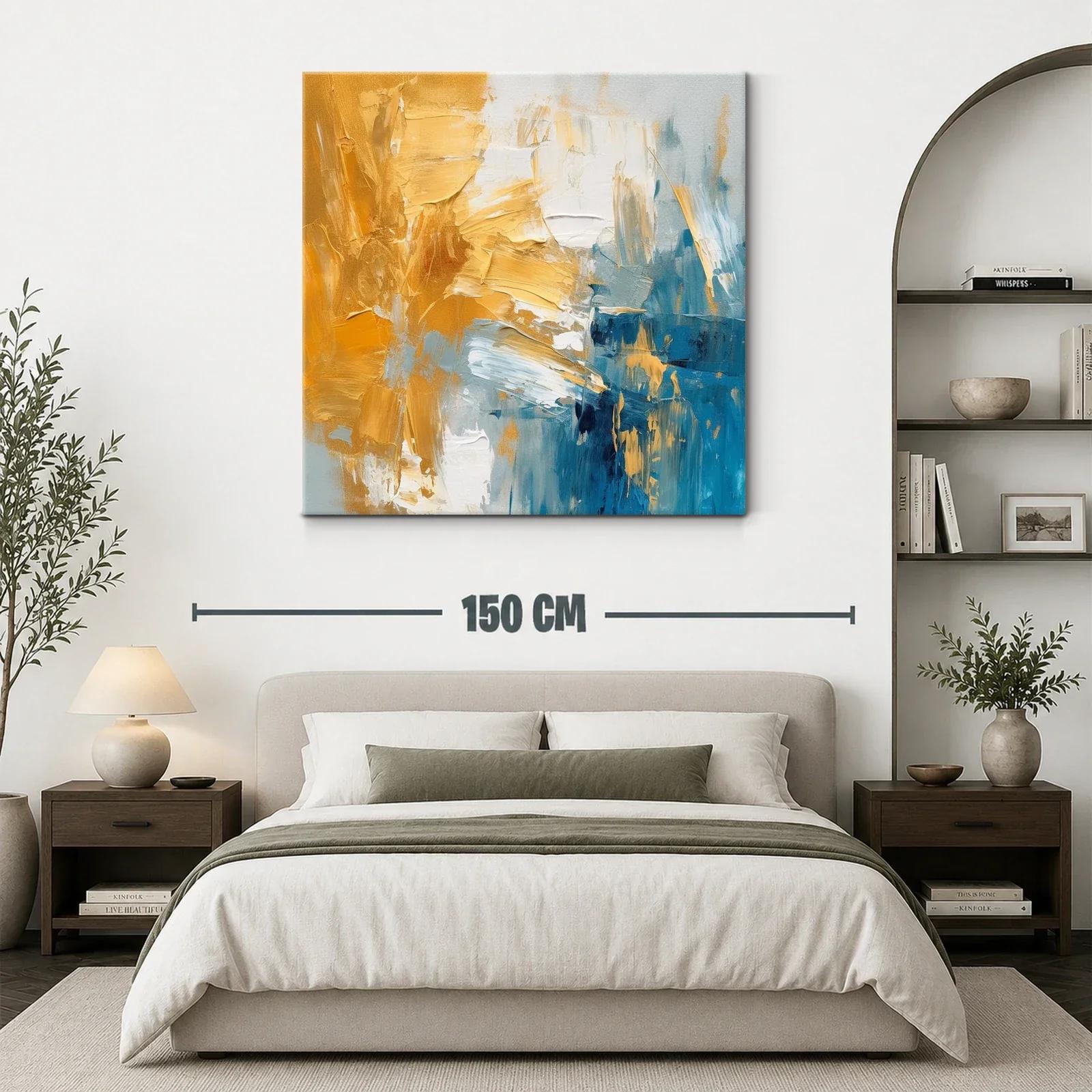 Cuadro abstracto con tonos dorados y azules intensos — miniatura 3