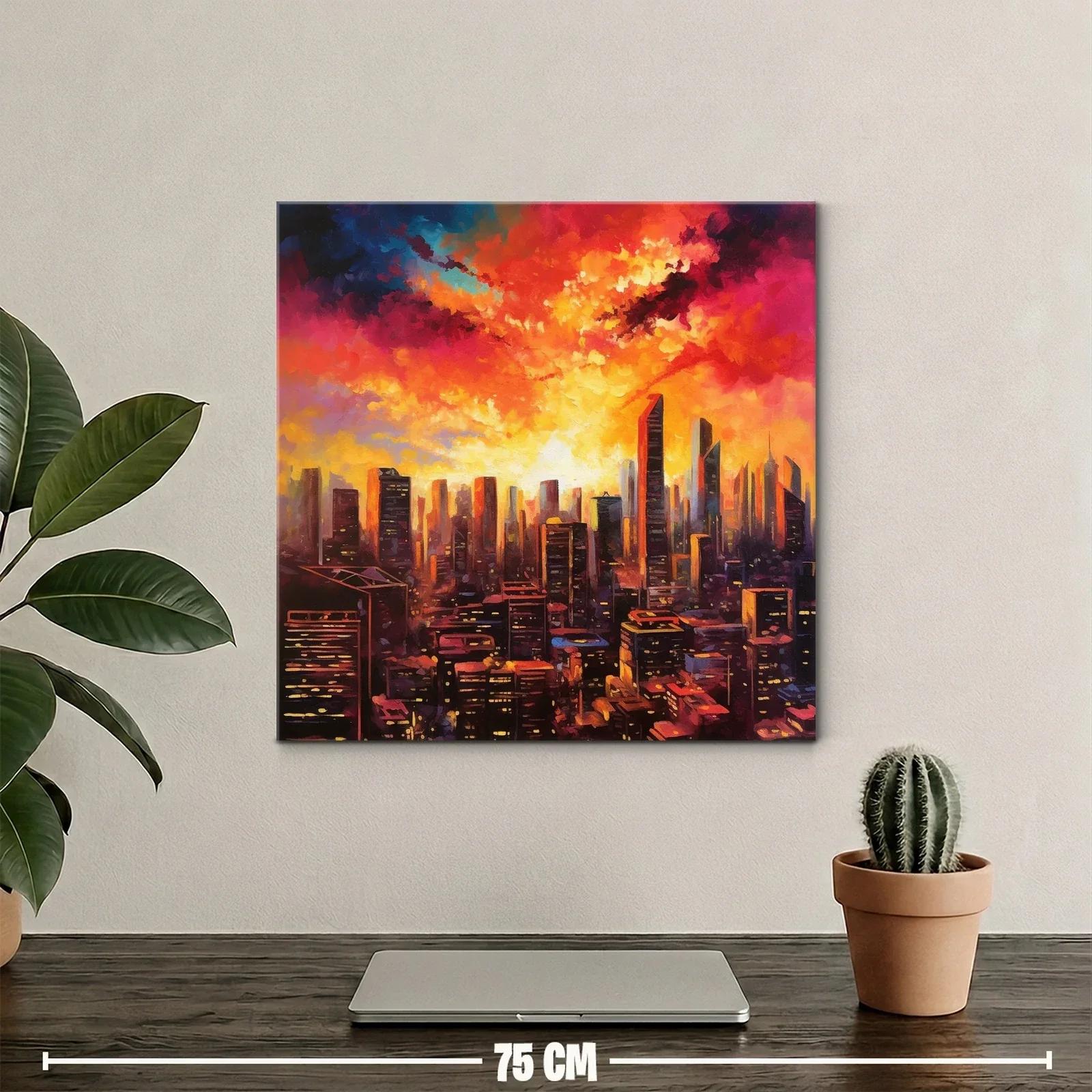 Atardecer urbano vibrante con rascacielos iluminados — miniatura 2