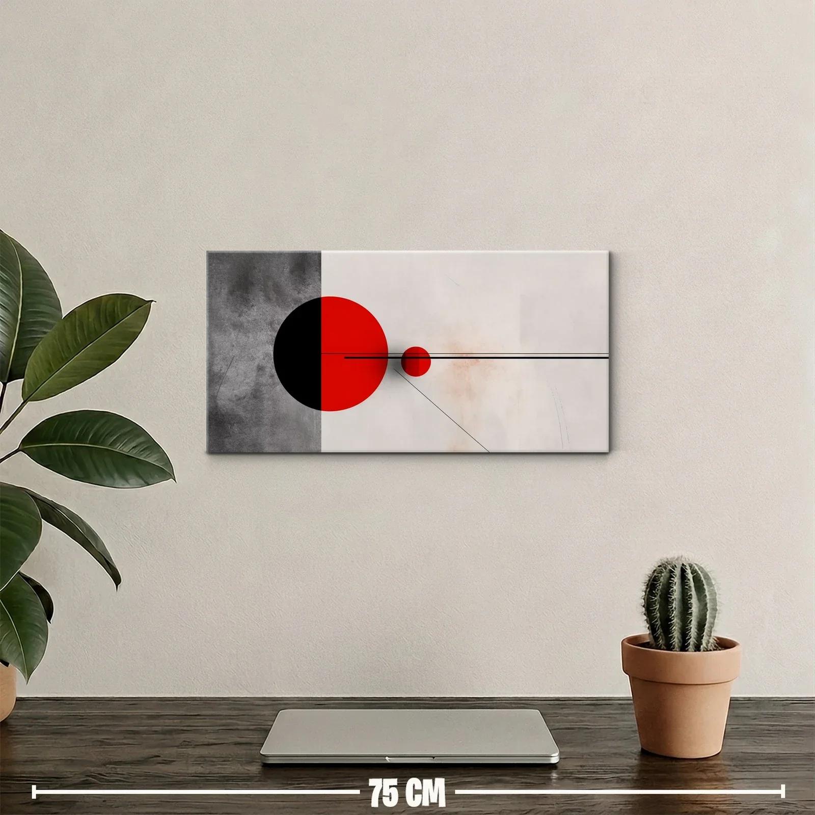 Cuadro círculos geométricos en rojo negro y tonos neutros — miniatura 2