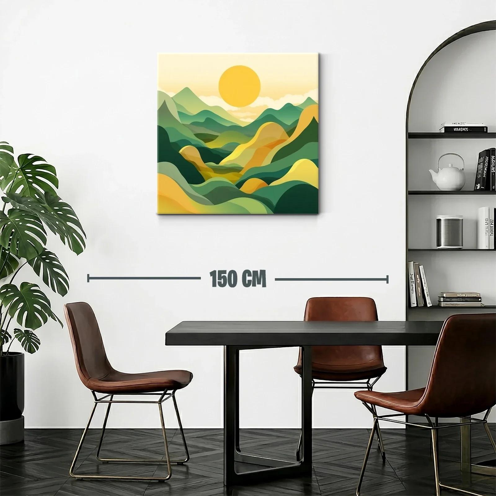 Paisaje abstracto con montañas y sol amarillo vibrante — miniatura 2