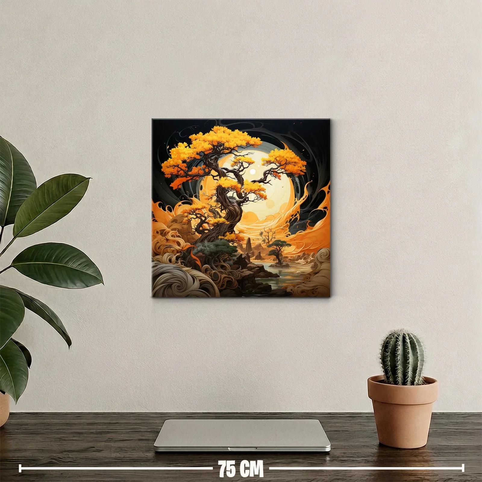 Árboles dorados bajo luna llena en paisaje místico — miniatura 2