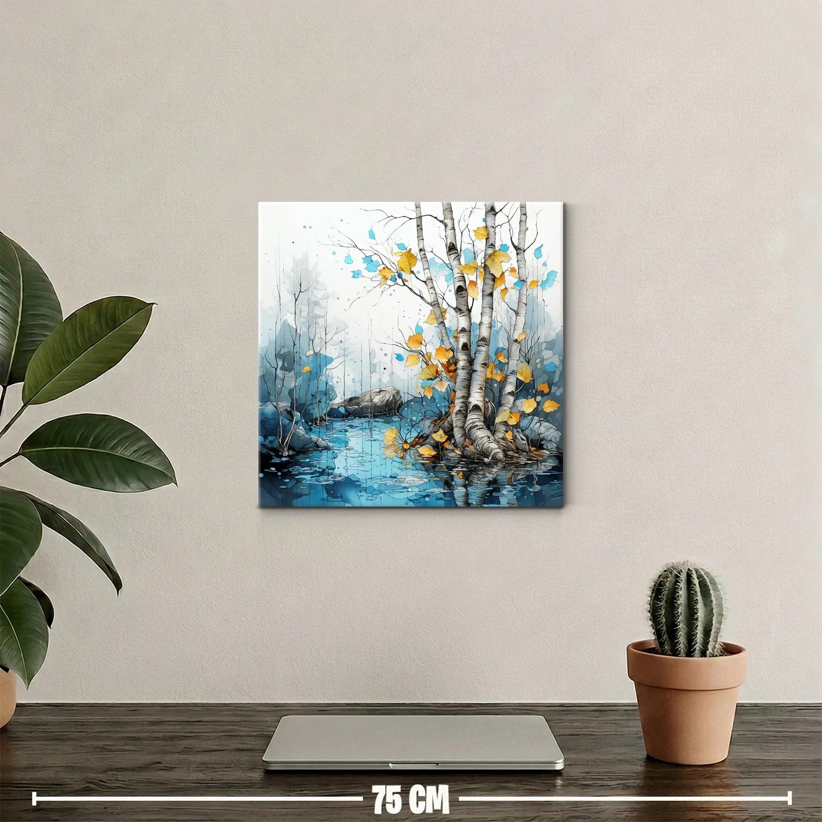 Paisaje sereno de abedules con hojas doradas reflejadas en agua — miniatura 2