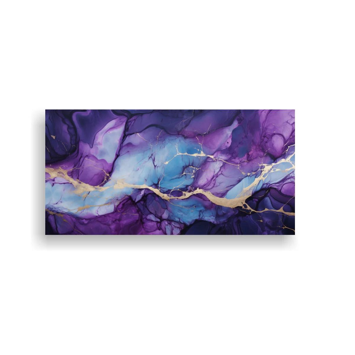 Cuadro abstracción marmolada violeta y azul con vetas doradas — imagen principal
