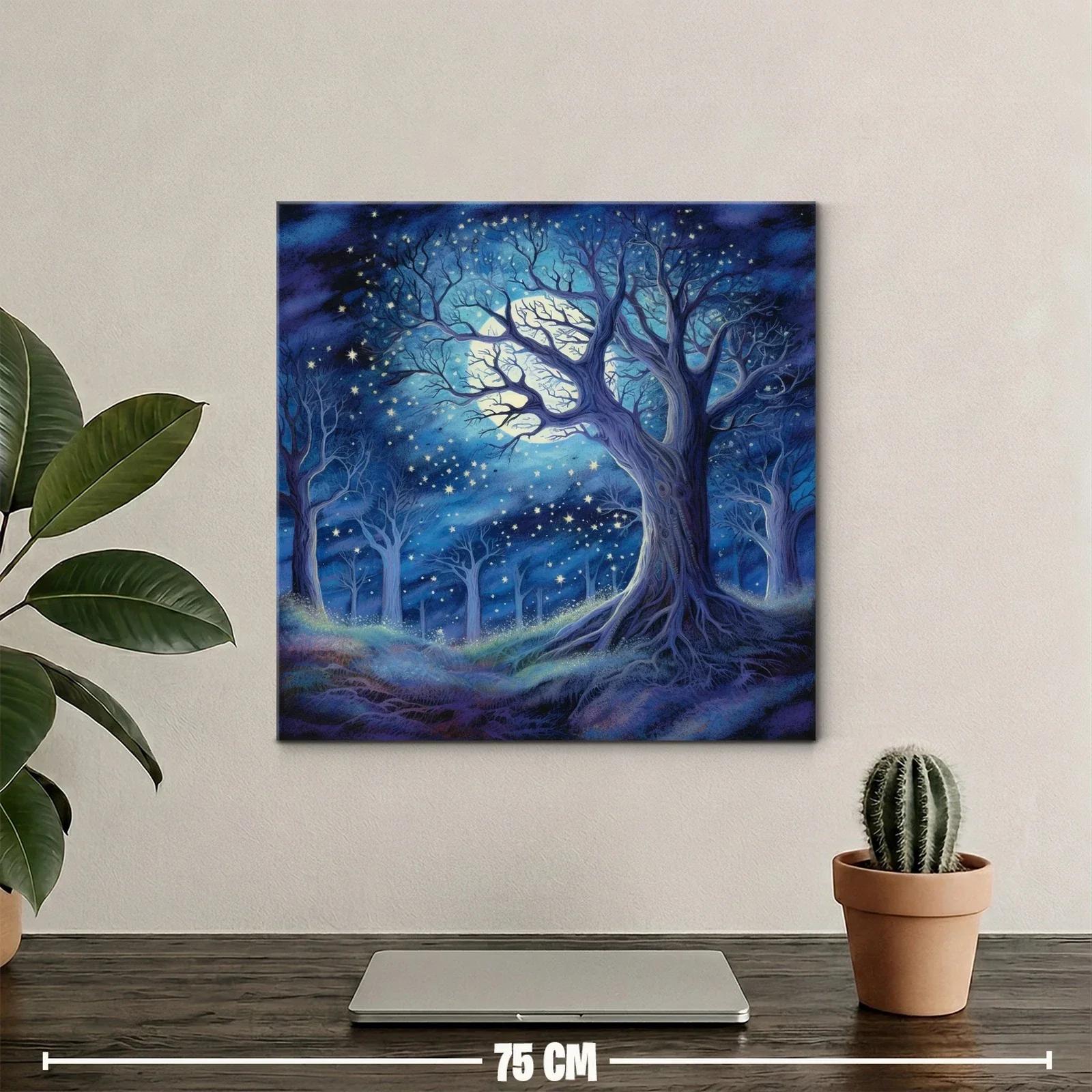 Bosque encantado bajo luna brillante y estrellas — miniatura 2