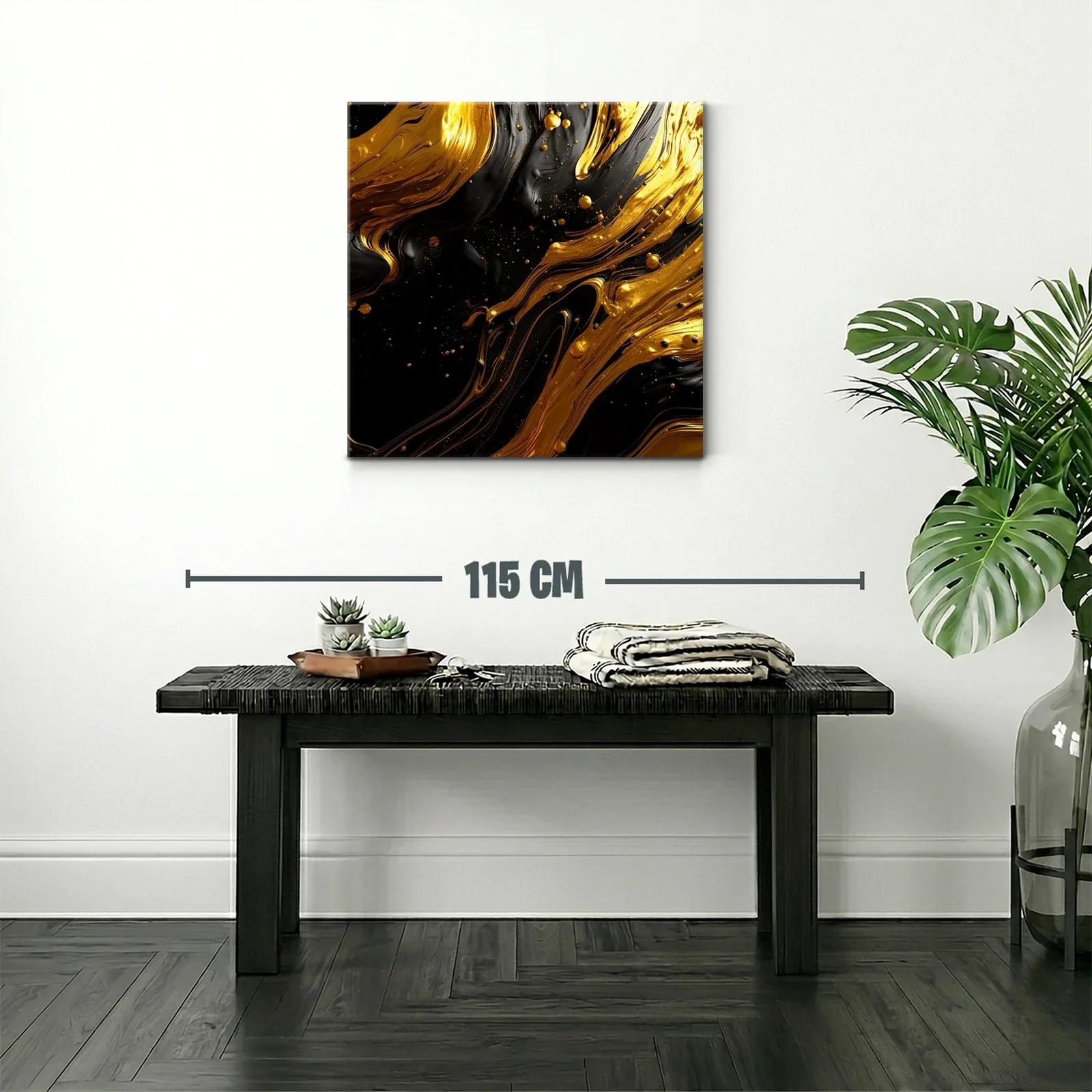 Composición abstracta en dorado y negro con textura fluida — miniatura 2