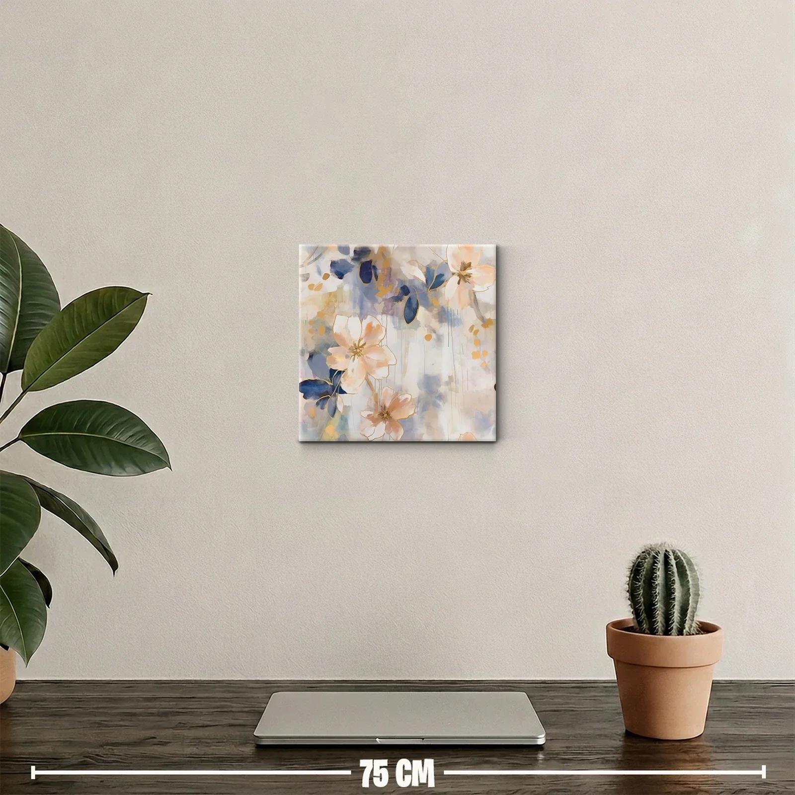 Cuadro con flores suaves y tonos azules y dorados — miniatura 2
