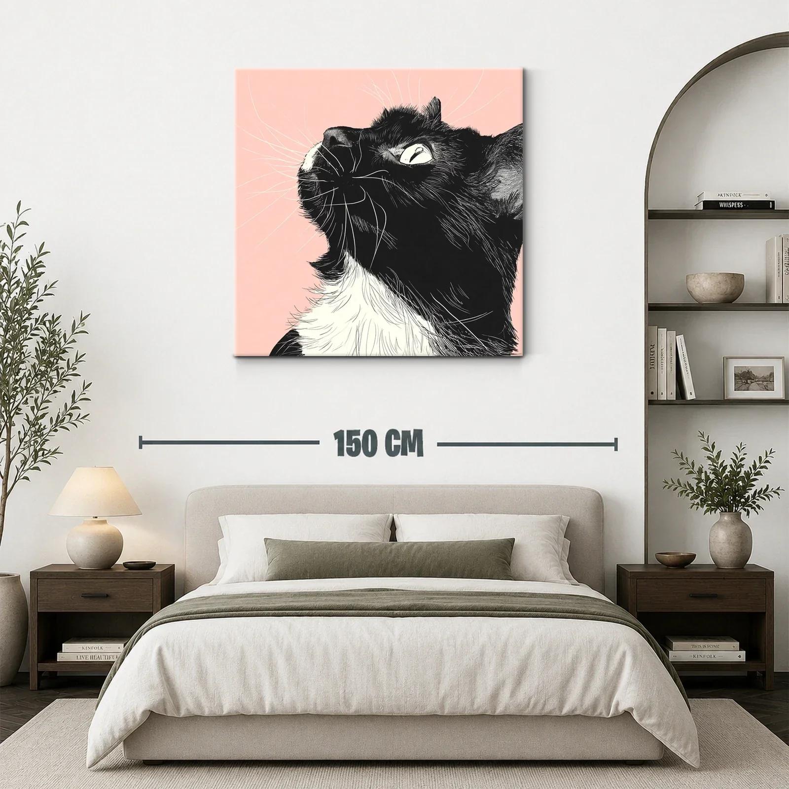 Retrato de gato negro y blanco con fondo rosa suave — miniatura 3