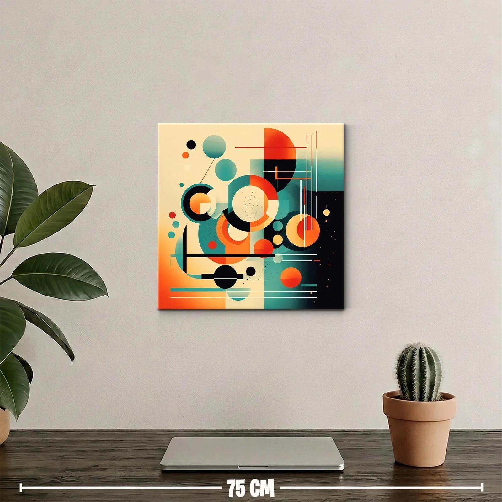 Cuadro abstracto geométrico con círculos y líneas vibrantes — miniatura 2