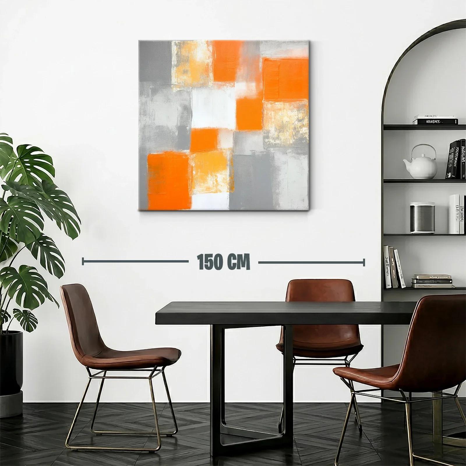 Cuadro abstracto en tonos naranjas y grises modernos — miniatura 2