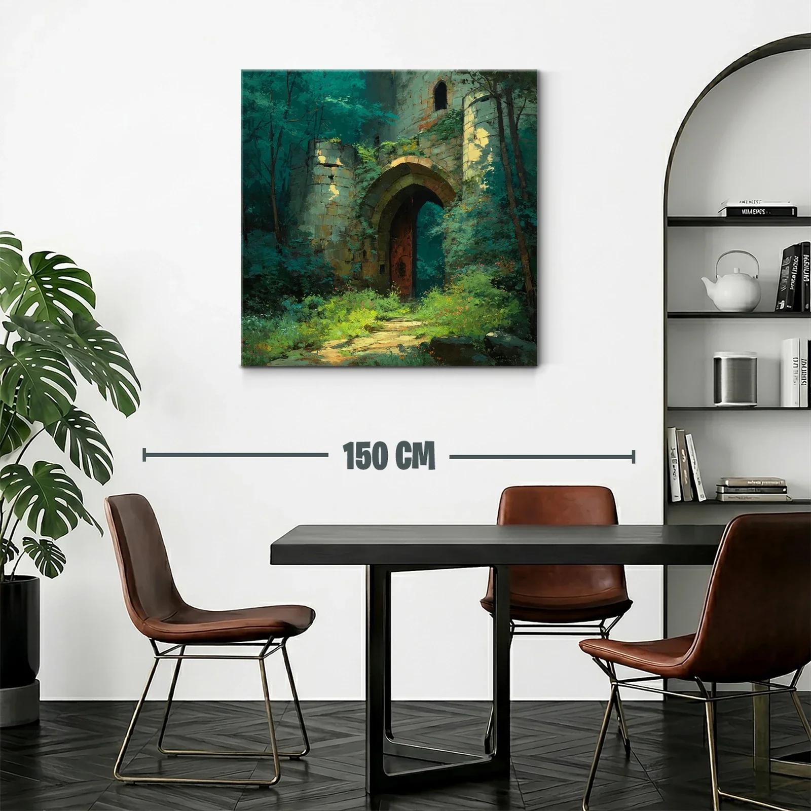 Entrada mágica de castillo entre frondoso bosque verde — miniatura 2