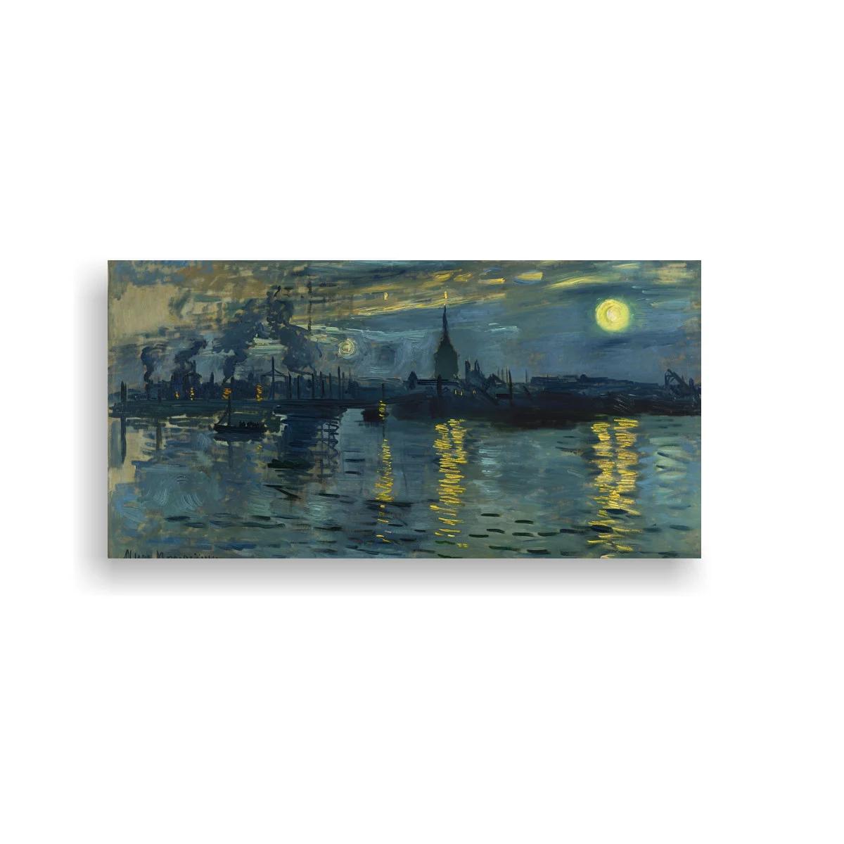 Cuadro paisaje urbano nocturno con luna y reflejos — imagen principal