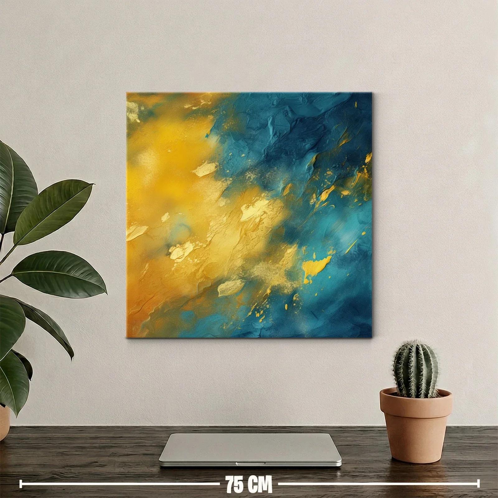 Cuadro abstracto en tonos dorados y azules vibrantes — miniatura 2