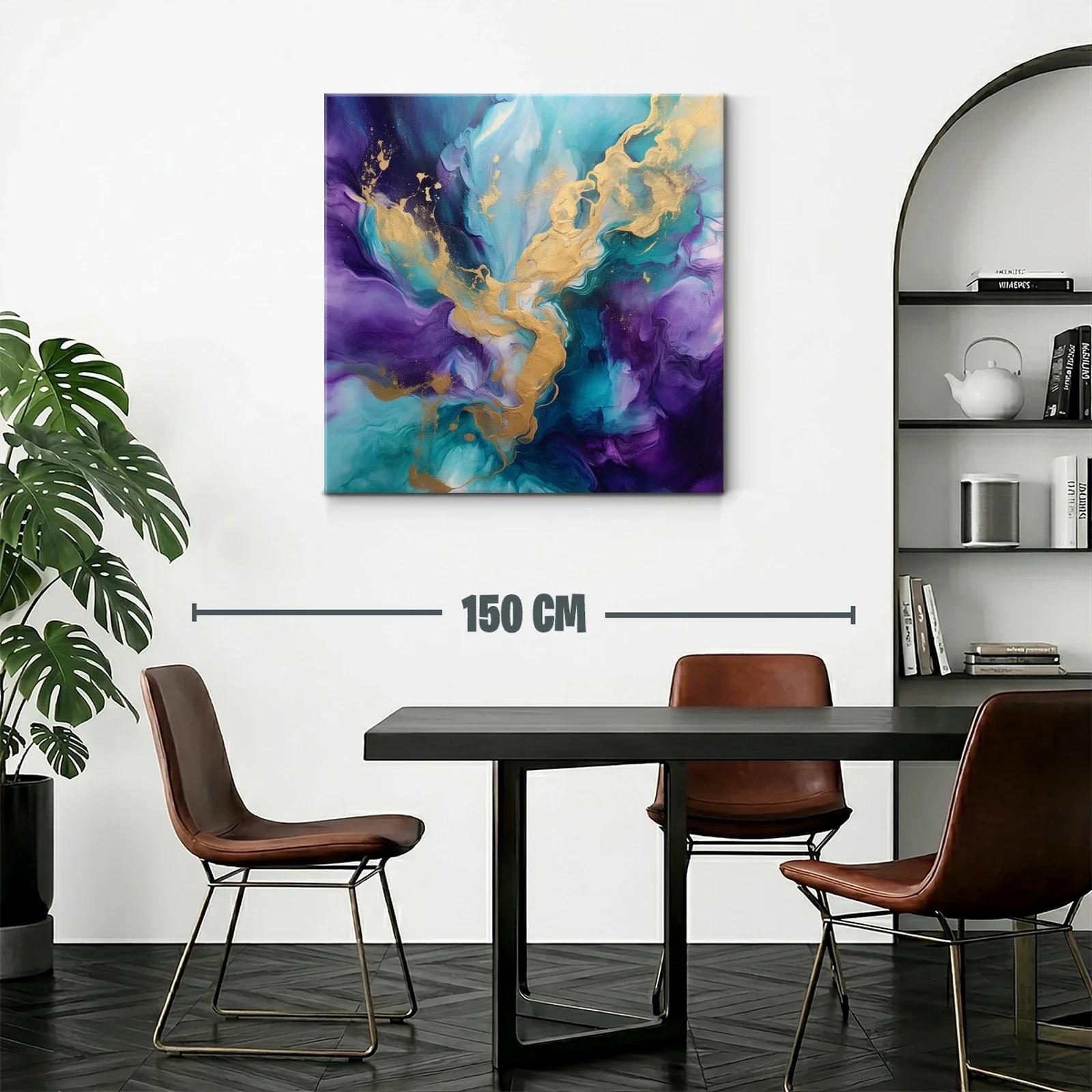Cuadro Abstracto con Tono Azul y Dorado Vibrante — miniatura 2