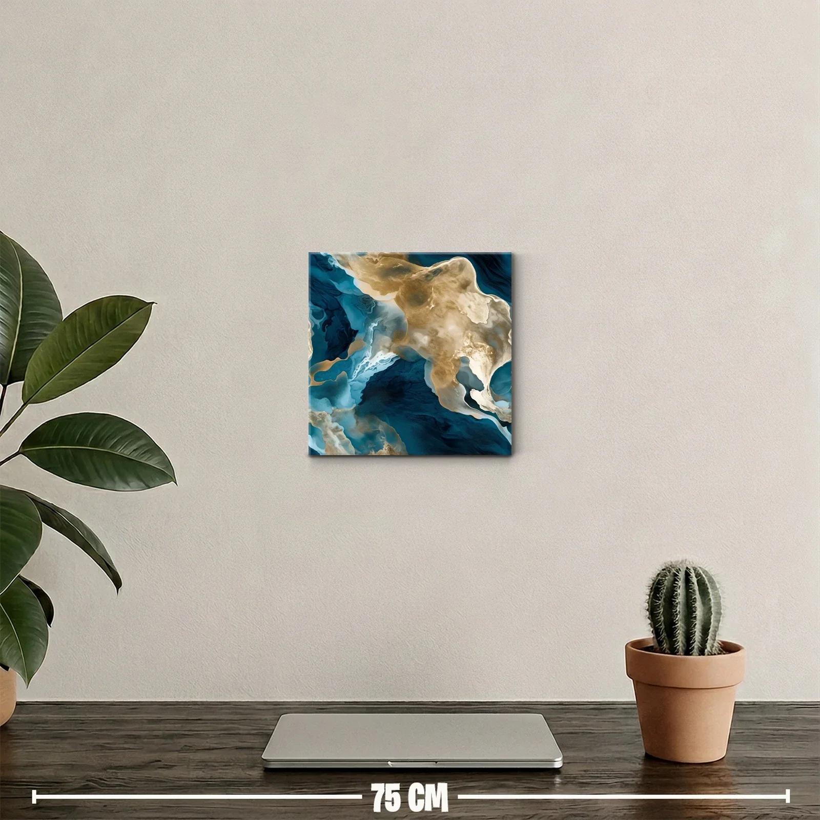 Cuadro abstracto con tonos dorados y azules intensos — miniatura 2