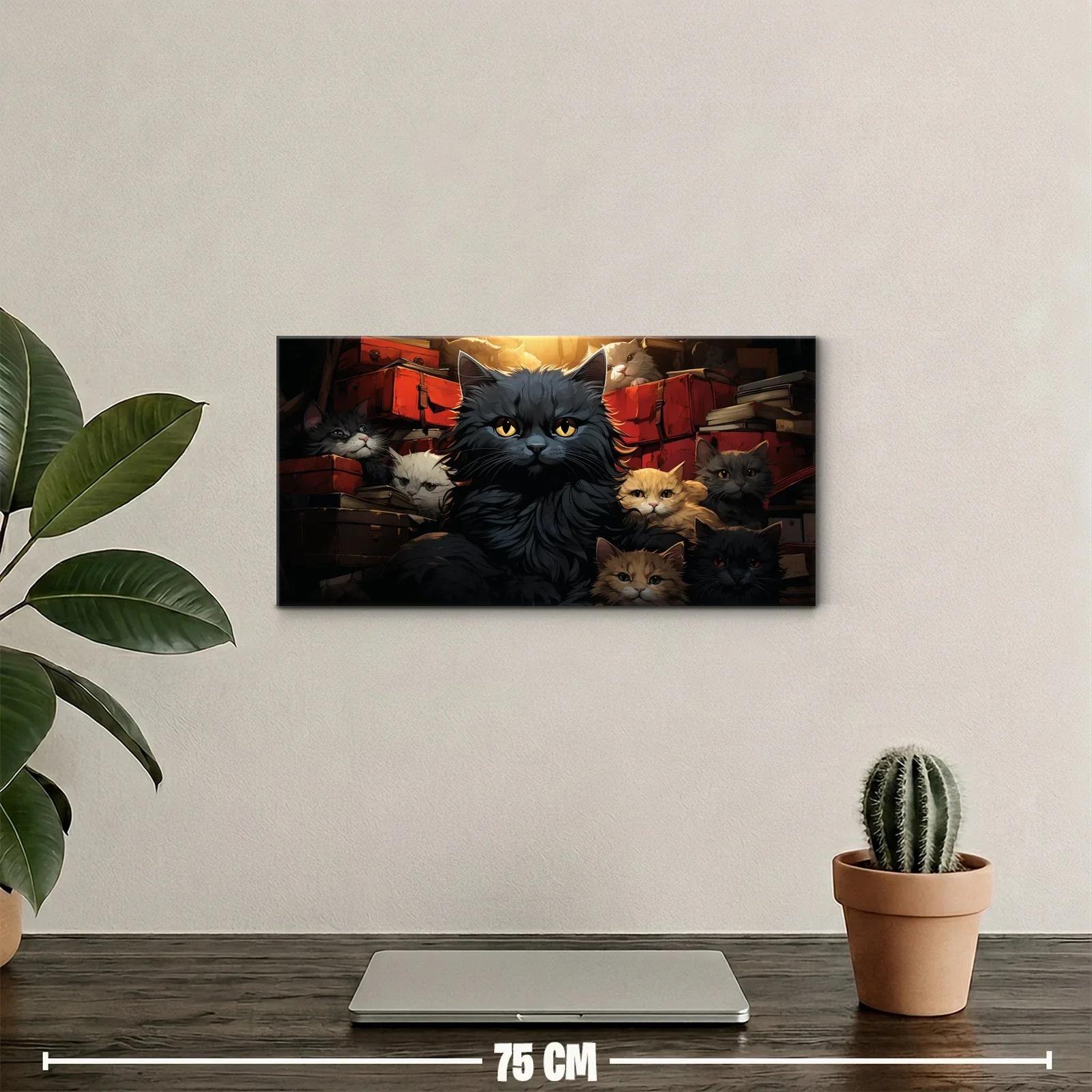 Cuadro gato negro de pelo largo entre cajas rojas — miniatura 2