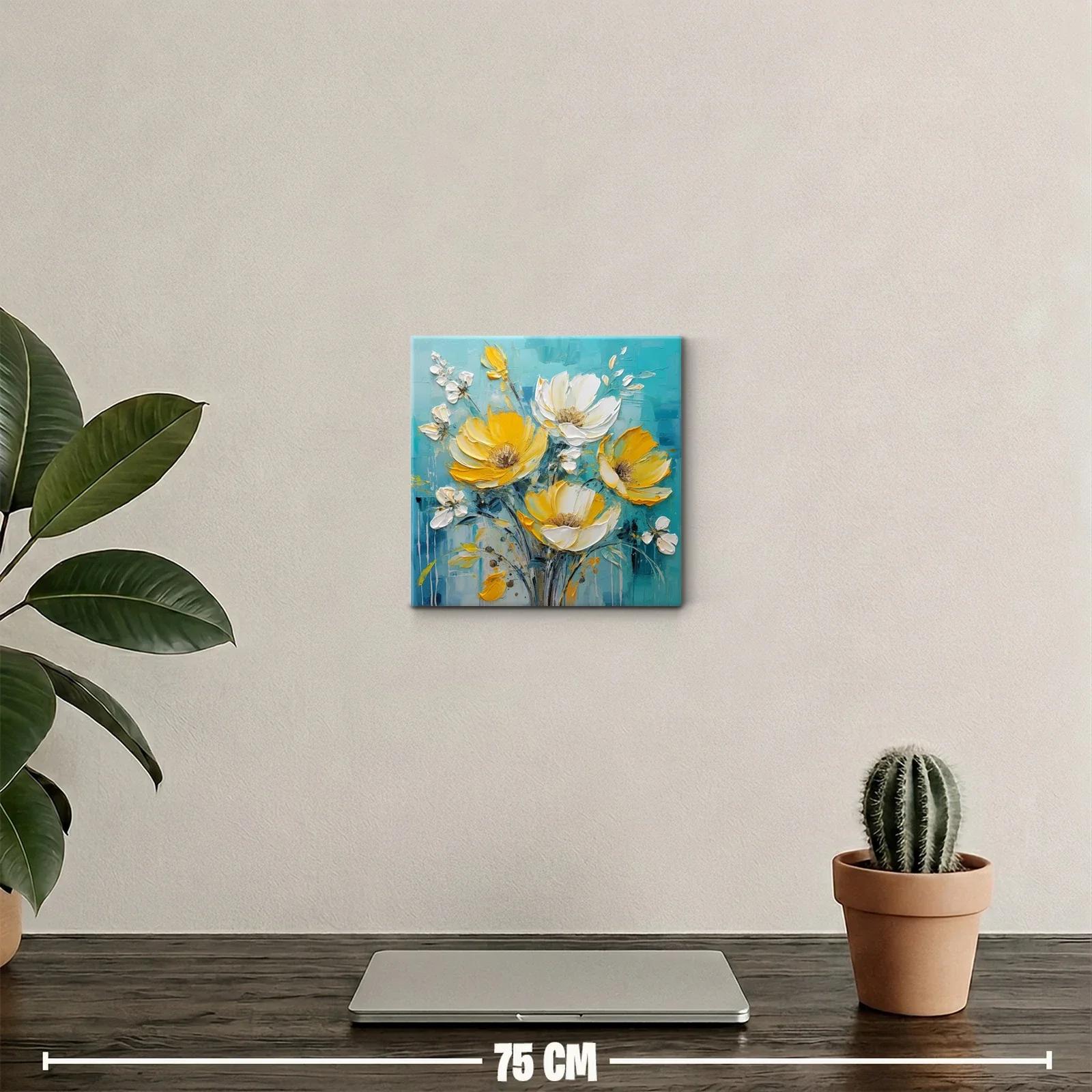 Ramo vibrante de flores amarillas y blancas sobre fondo azul — miniatura 2