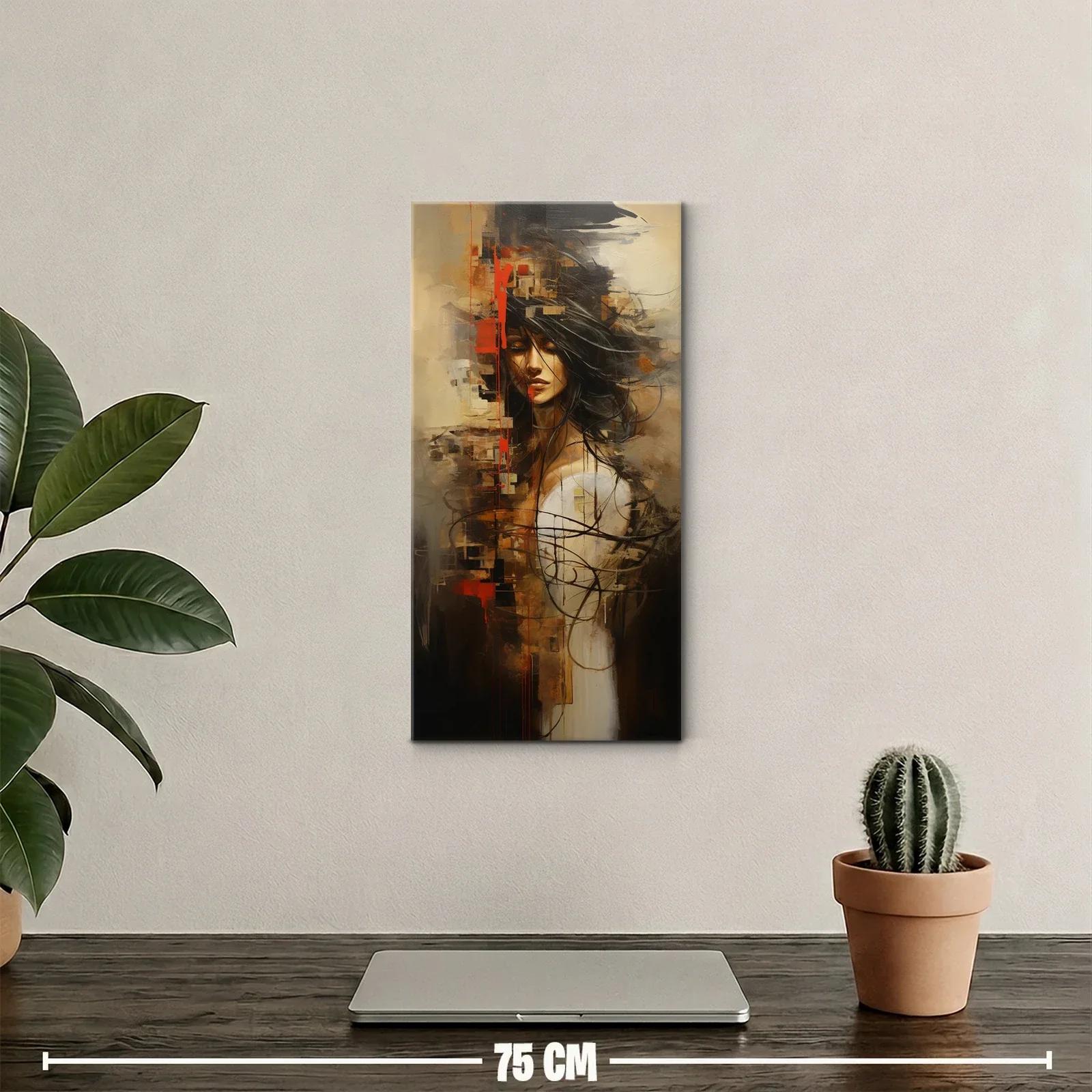 Cuadro retrato de mujer de cabello negro con trazo abstracto — miniatura 2