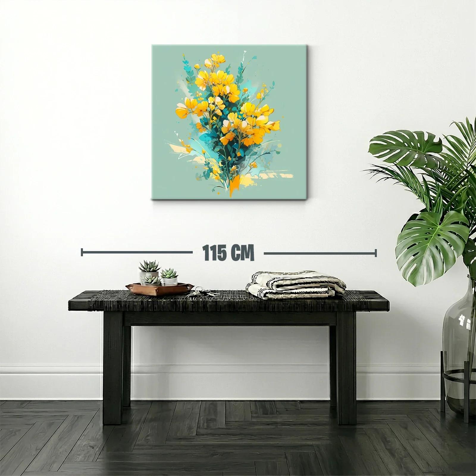 Cuadro floral vibrante con tonos amarillos y verdes — miniatura 2