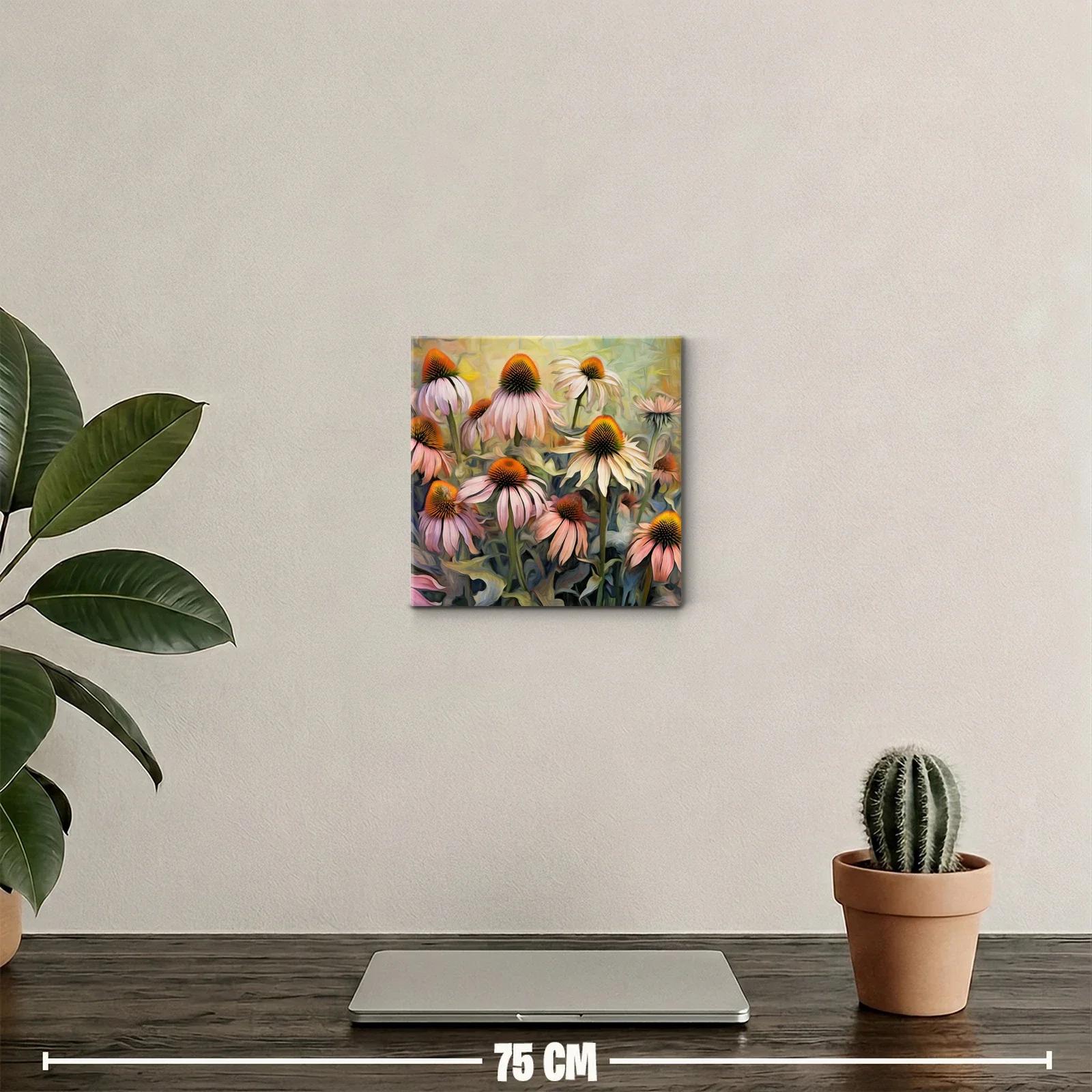 Cuadro decorativo con flores de coneflower en tonos cálidos — miniatura 2
