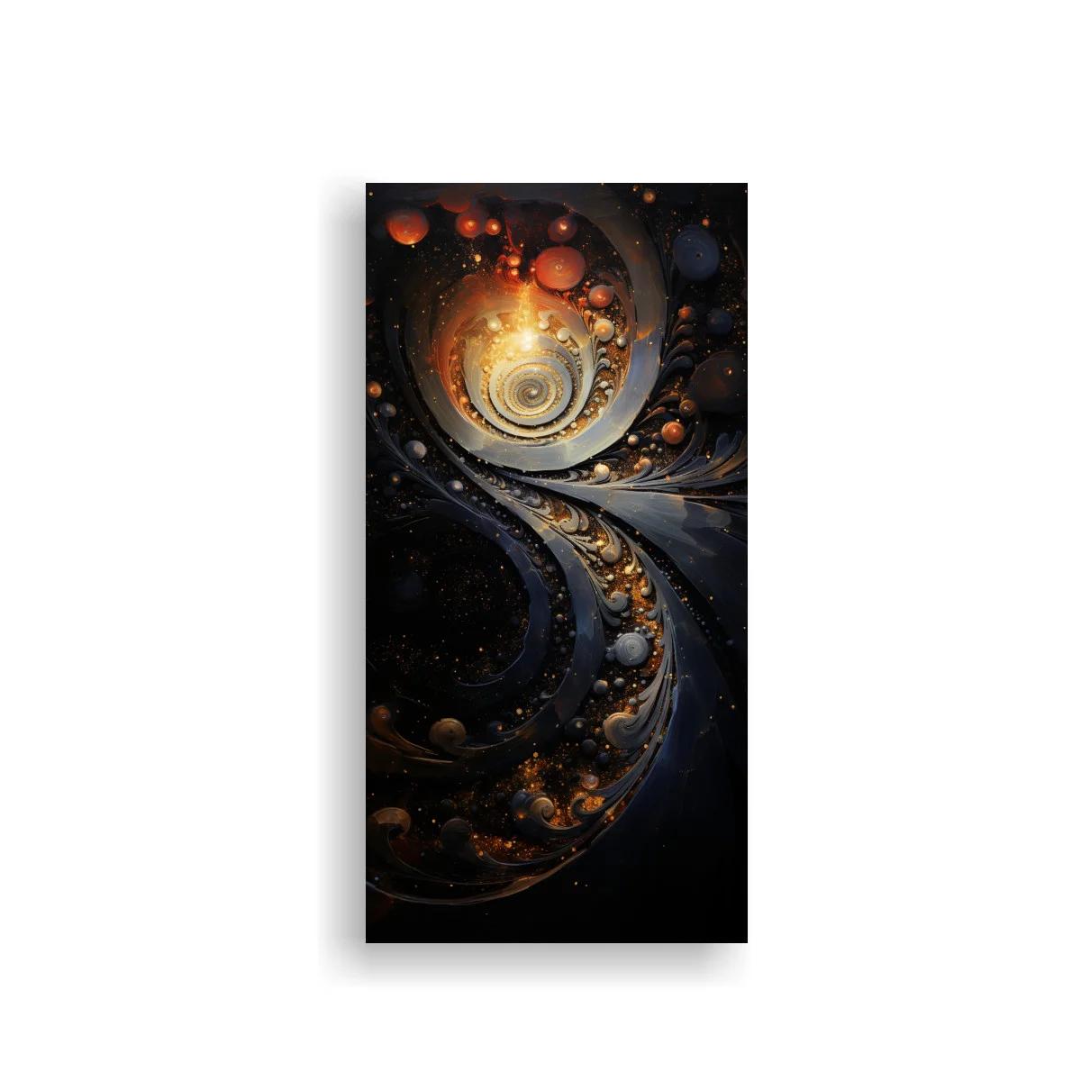 Cuadro espiral cósmica dorada con esferas luminosas — imagen principal