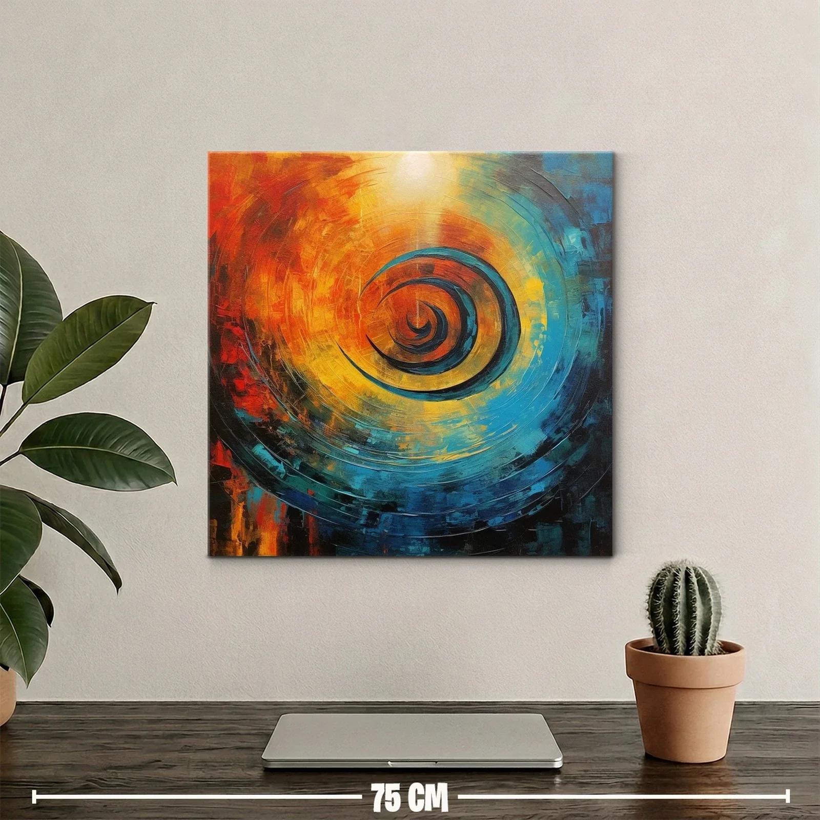 Cuadro abstracto espiral en tonos cálidos y fríos — miniatura 2