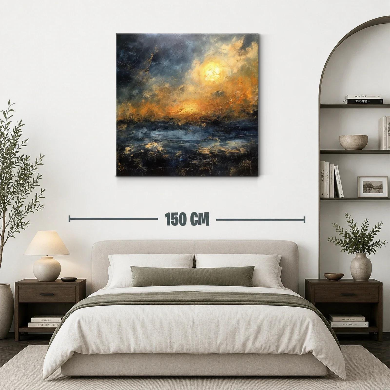Cuadro abstracto con tonos dorados y atmósfera nebulosa — miniatura 3