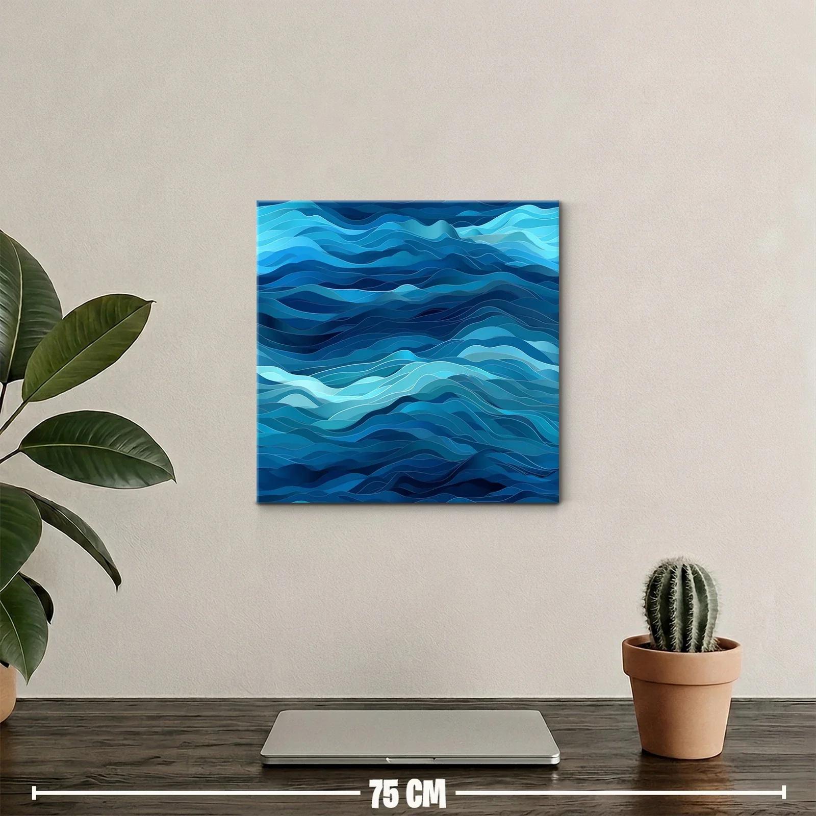 Cuadro abstracto de olas en tonos azules profundos — miniatura 2