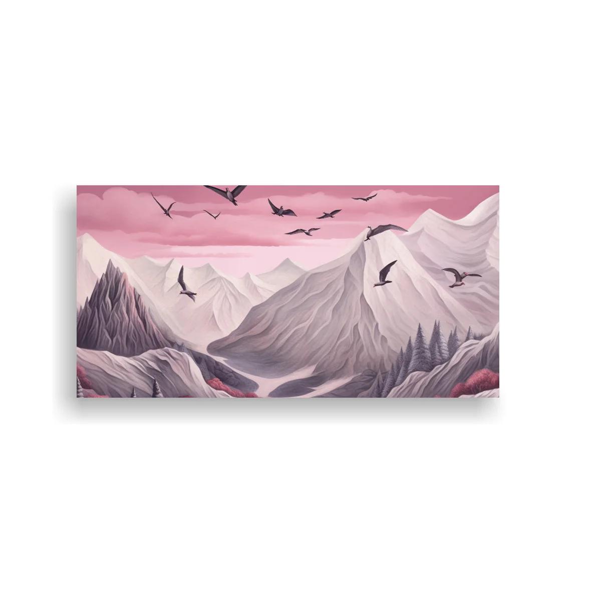 Cuadro cordillera de montañas nevadas con cielo rosa — imagen principal