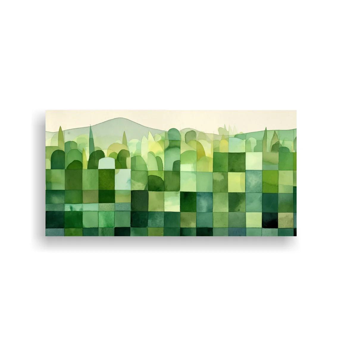 Cuadro paisaje geométrico verde con siluetas redondeadas — imagen principal