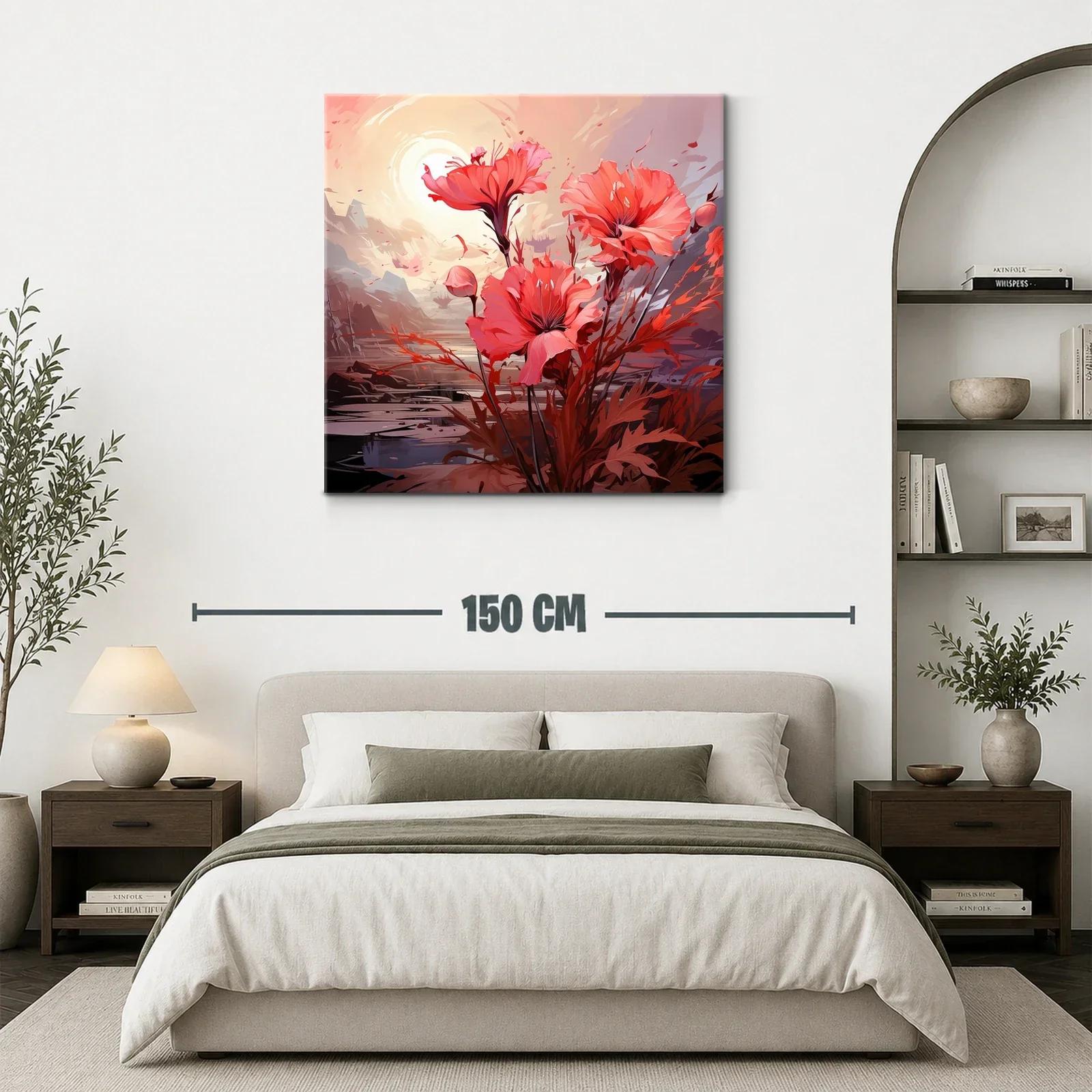 Cuadro floral con vibrantes tonos rojos y atardecer suave — miniatura 3