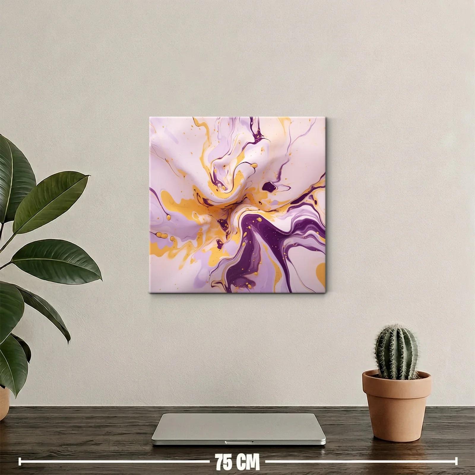 Cuadro abstracto en tonos lila y dorado vibrante — miniatura 2