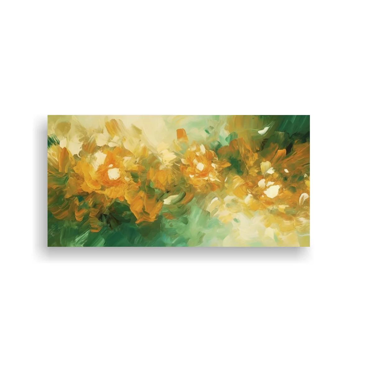 Cuadro flores amarillas abstractas con toques ocres y verdes — imagen principal