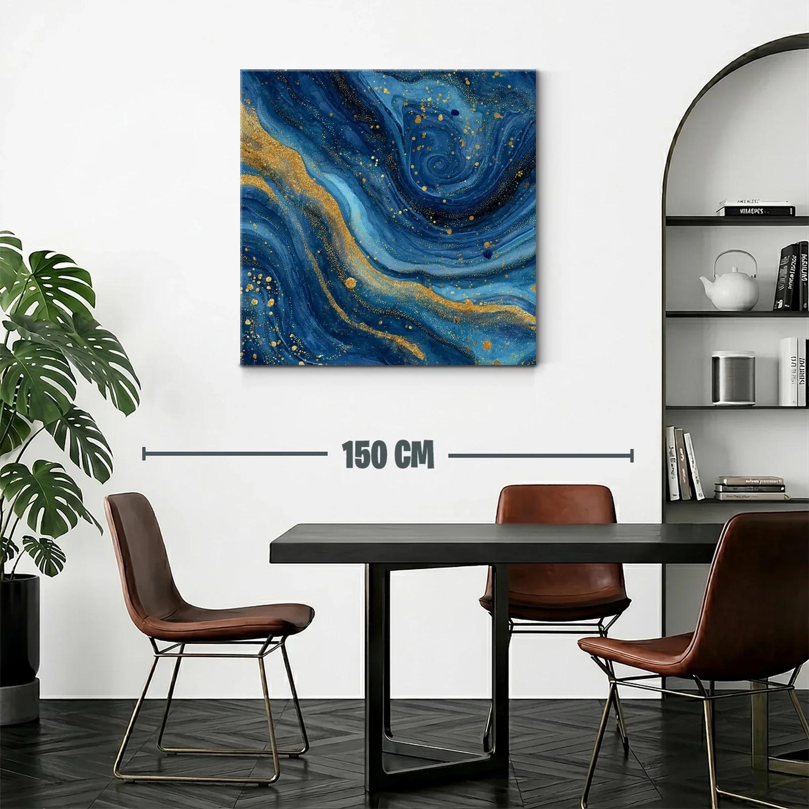 Cuadro abstracto en azul profundo con destellos dorados — miniatura 2