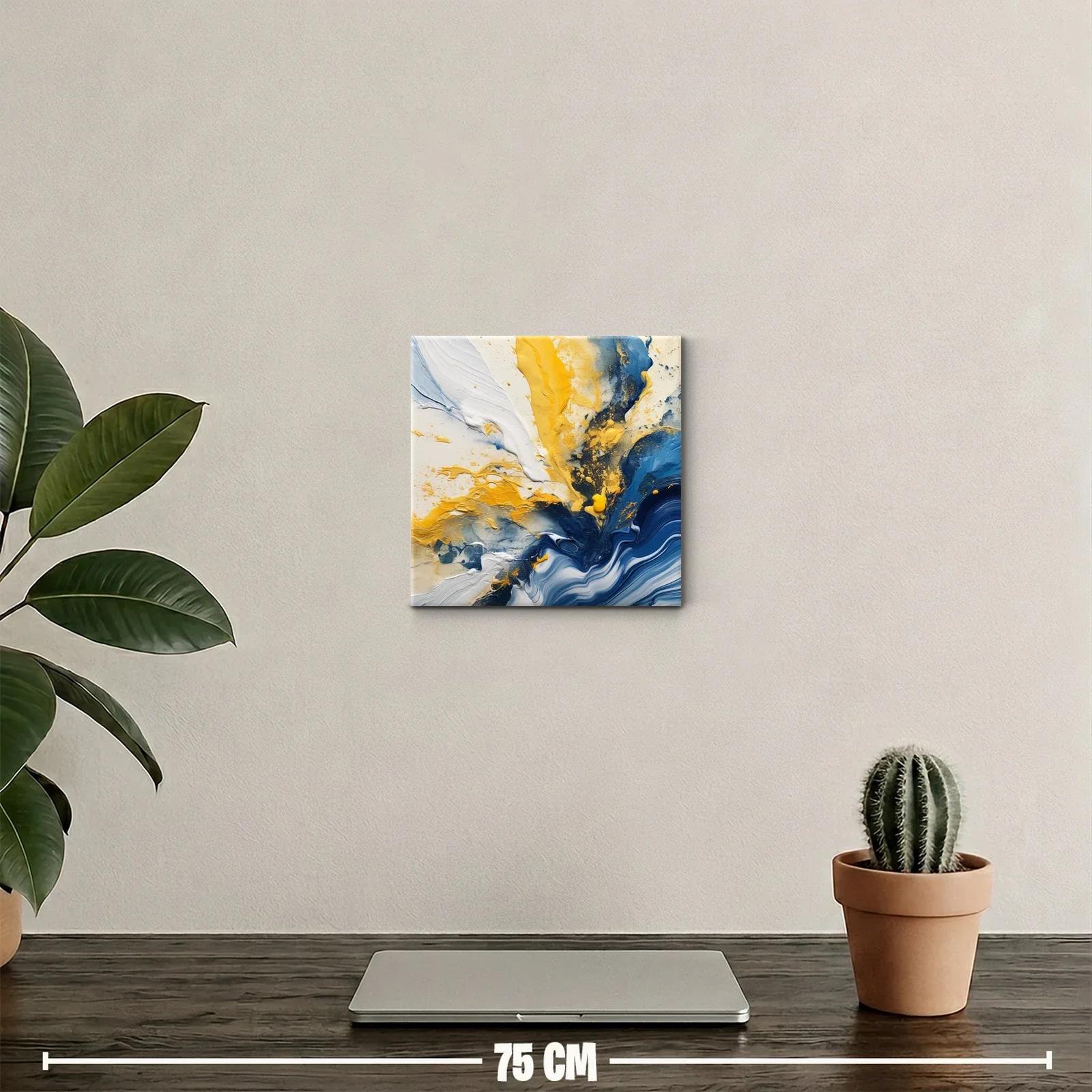 Cuadro decorativo abstracto en tonos azul y amarillo vibrante — miniatura 2