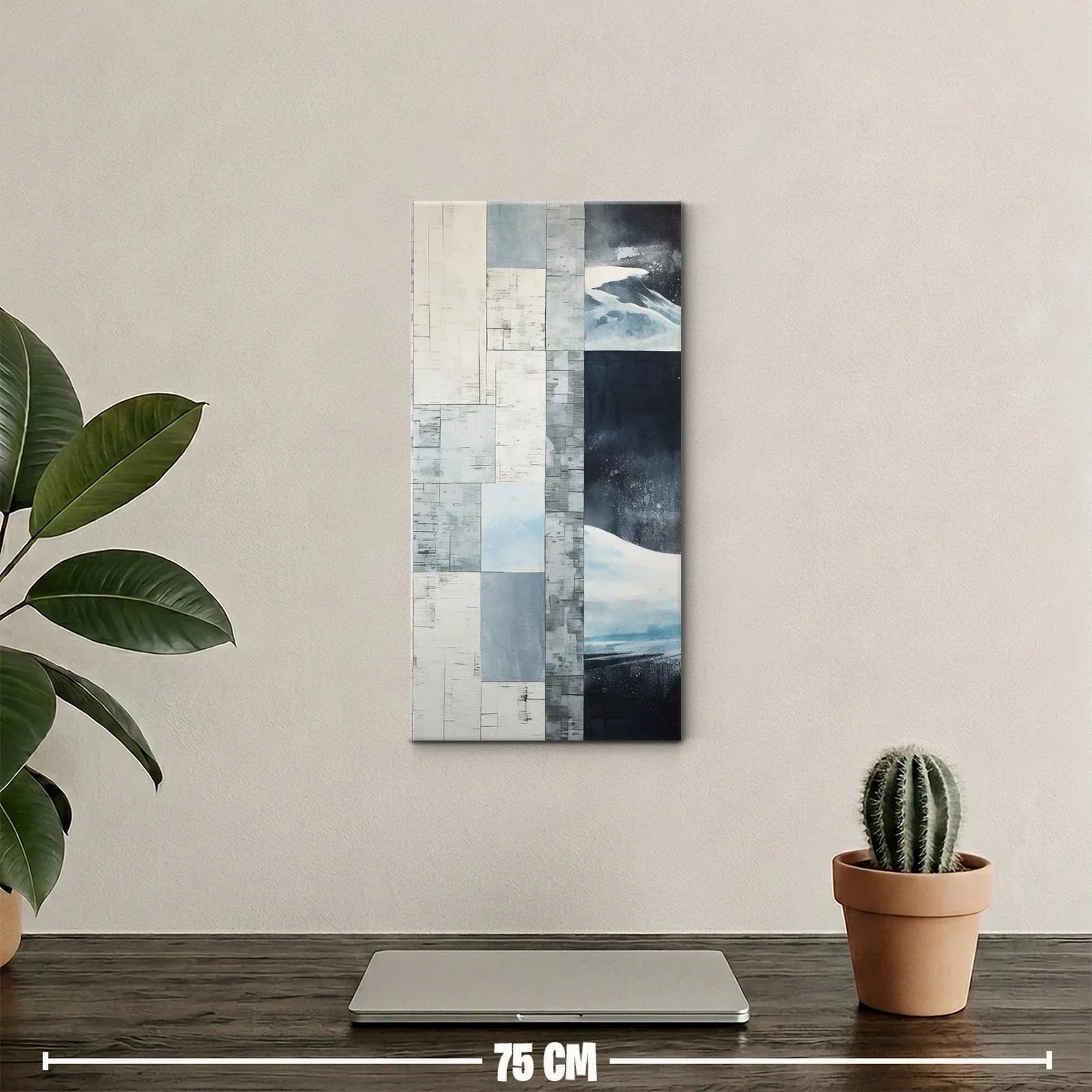 Cuadro abstracto geométrico con bloques y niebla gris azulada — miniatura 2