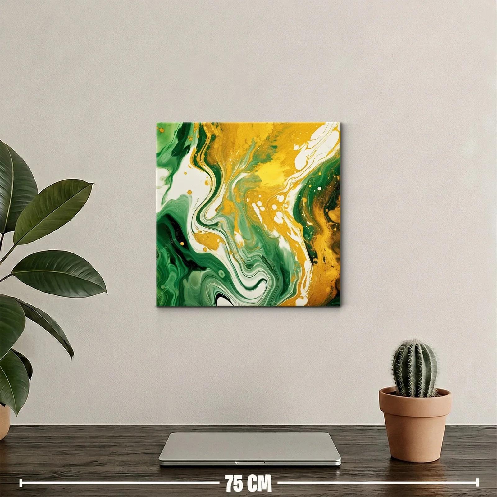 Cuadro abstracto en tonos verdes y dorados vibrantes — miniatura 2