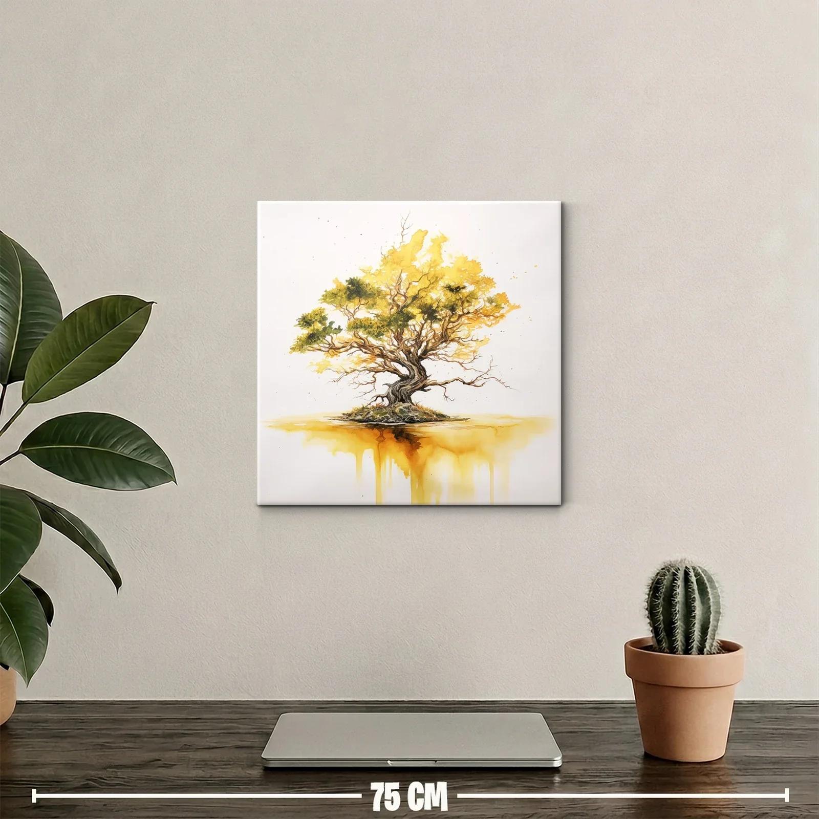 Árbol dorado con reflejo en acuarela expresiva — miniatura 2