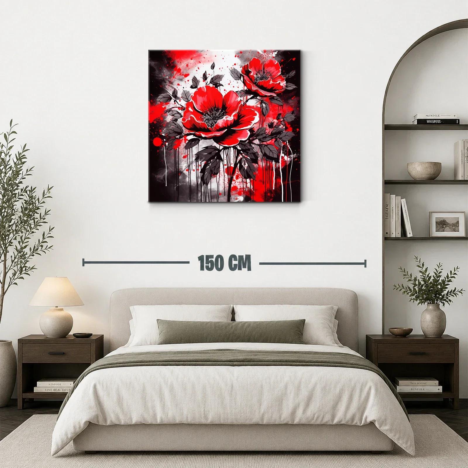 Cuadro floral con amapolas rojas y contraste oscuro — miniatura 3