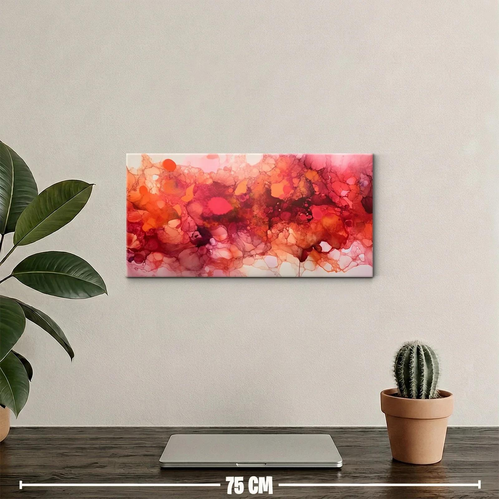 Cuadro manchas abstractas rojas y coral con veladuras orgánicas — miniatura 2