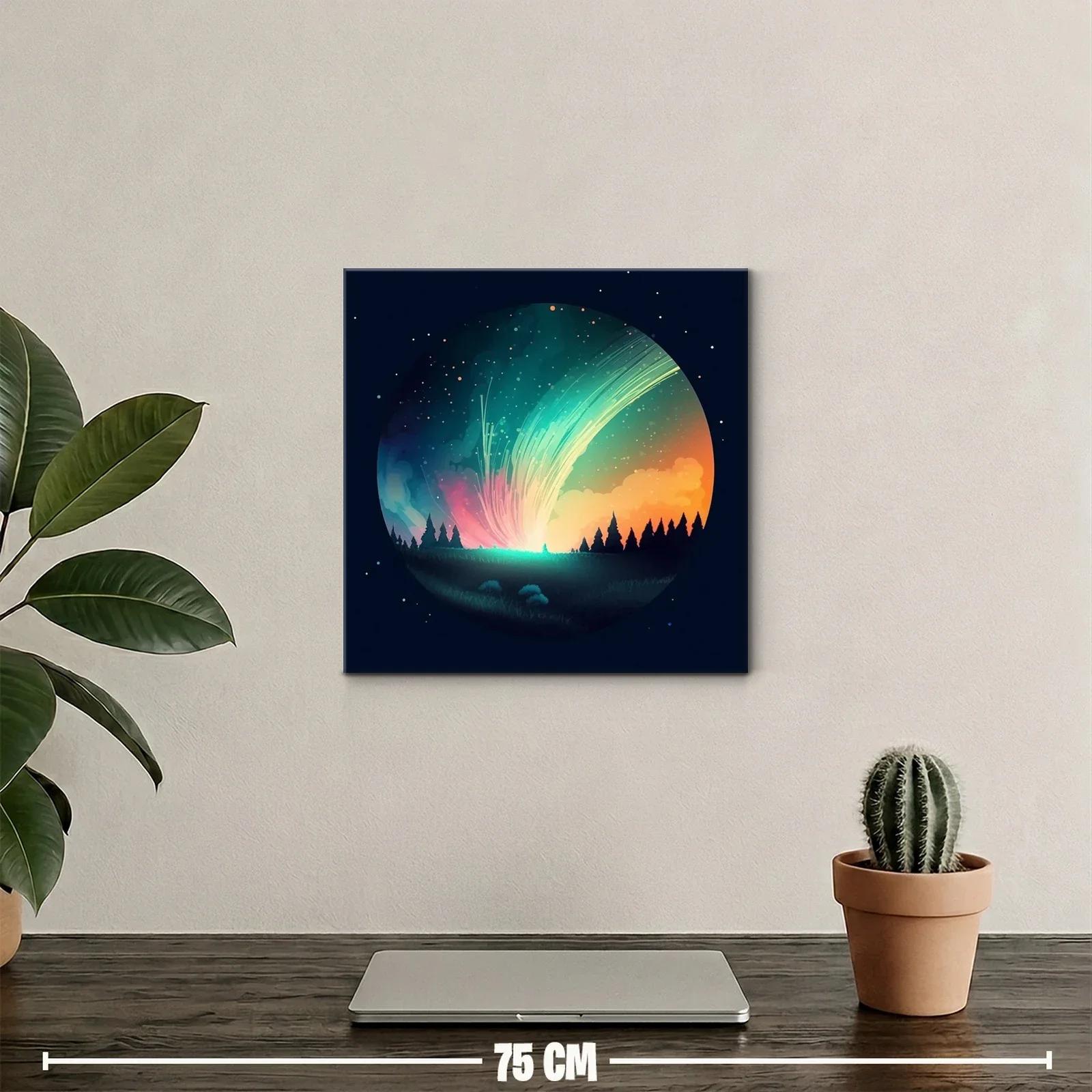 Cielo estrellado con auroras y bosque silueteado — miniatura 2