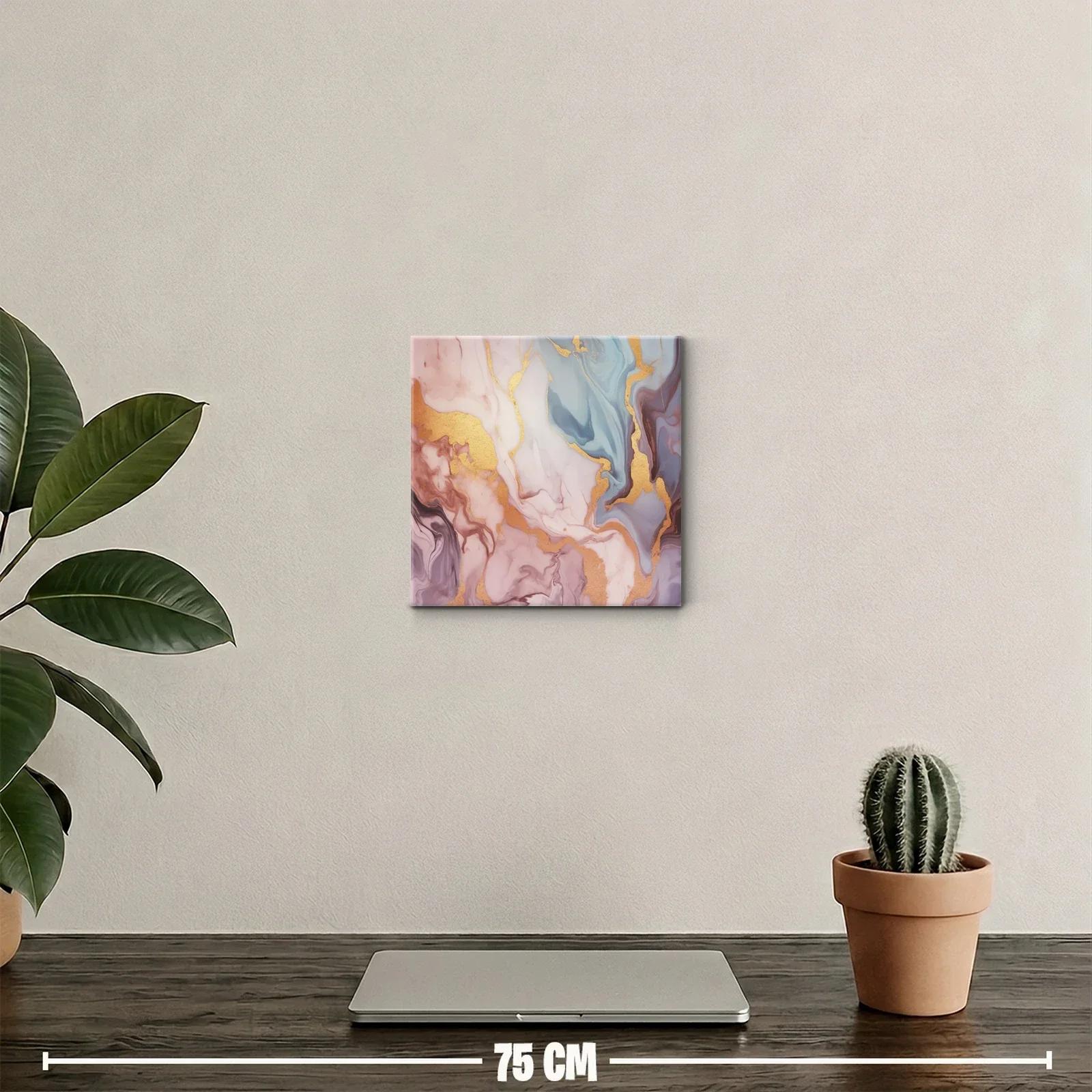 Cuadro abstracto en tonos pastel con detalles dorados — miniatura 2