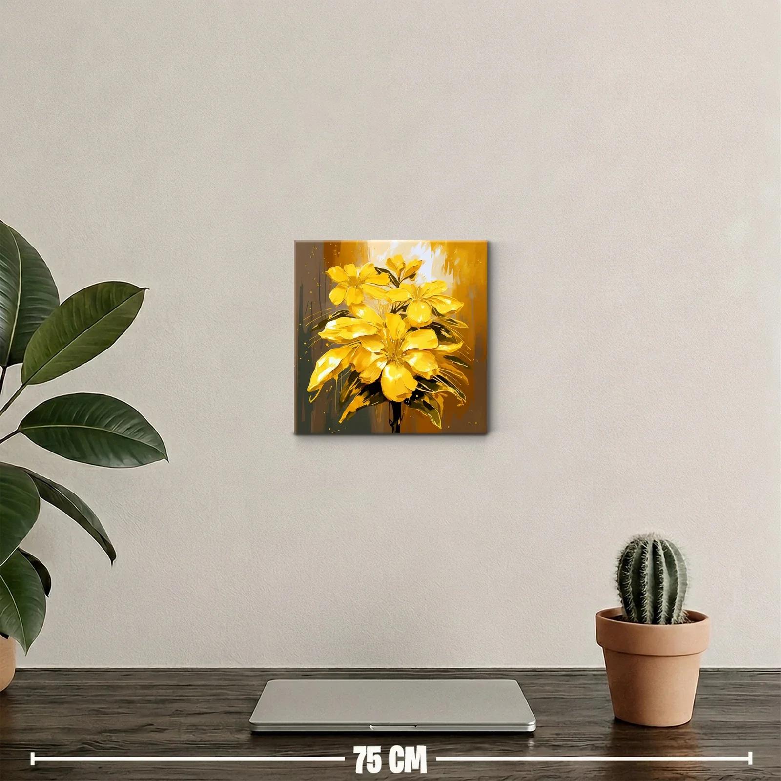 Cuadro decorativo con flores amarillas vibrantes y luz cálida — miniatura 2