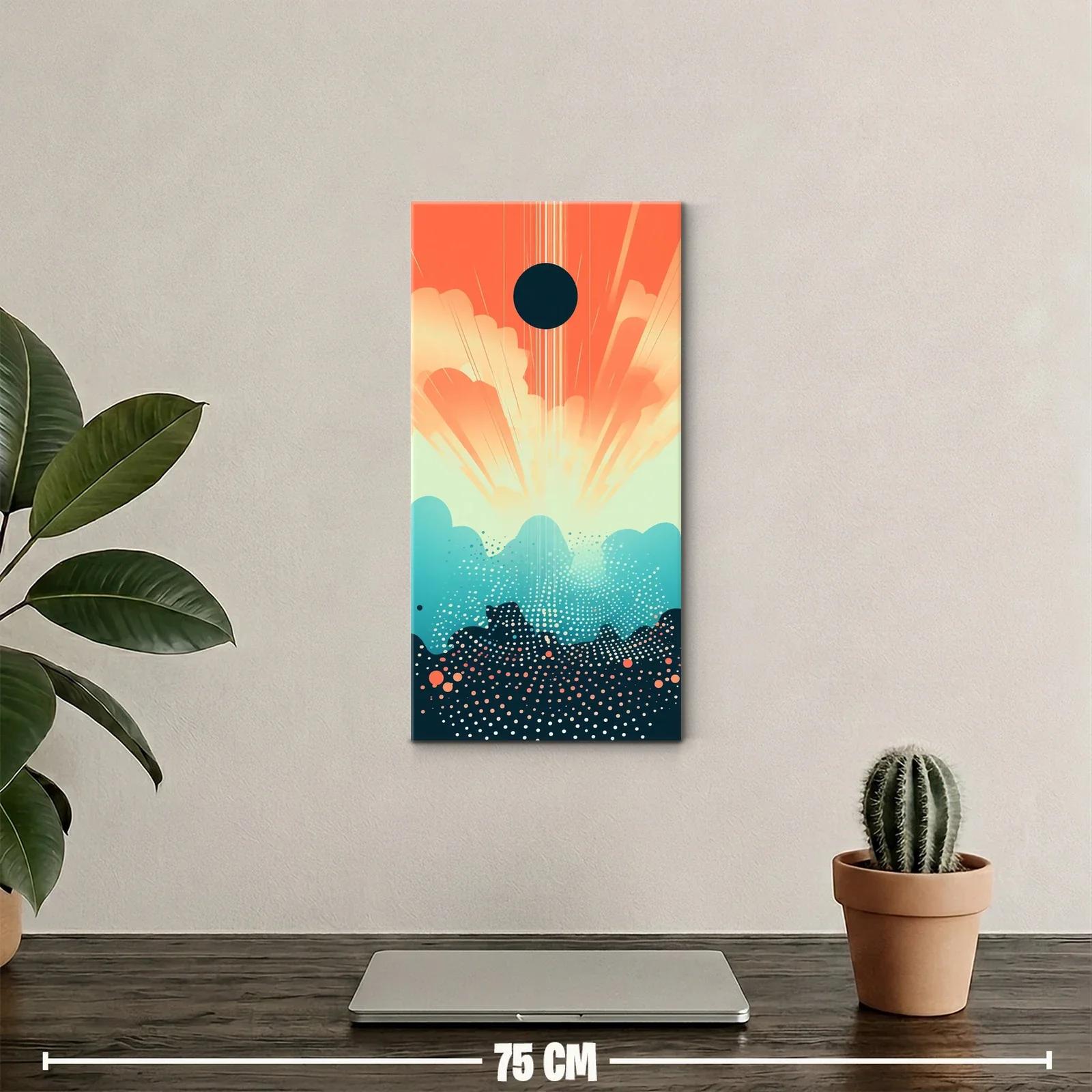 Cuadro sol negro con rayos claros y base turquesa — miniatura 2