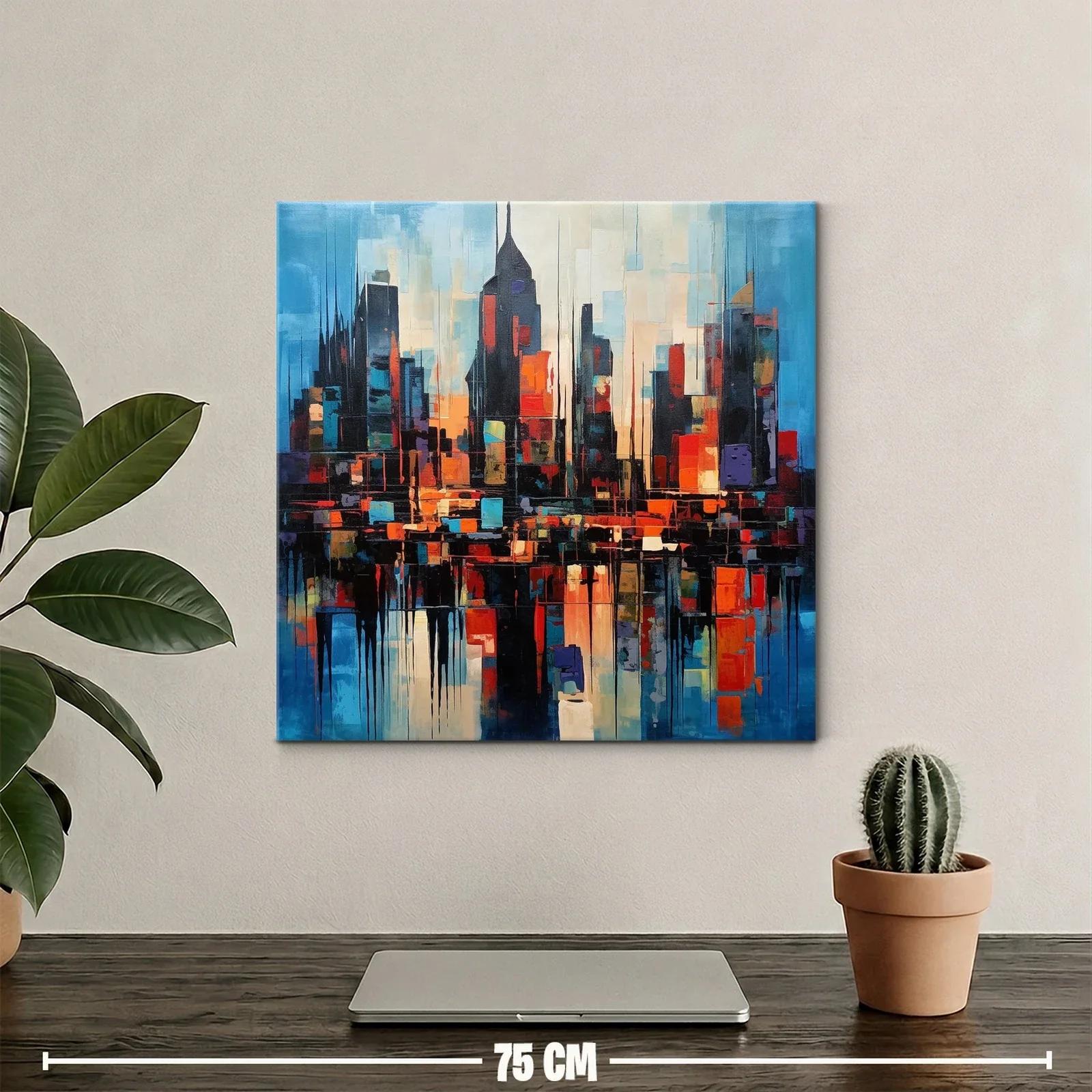 Ciudad abstracta con vibrantes tonos cálidos y fríos al atardecer — miniatura 2