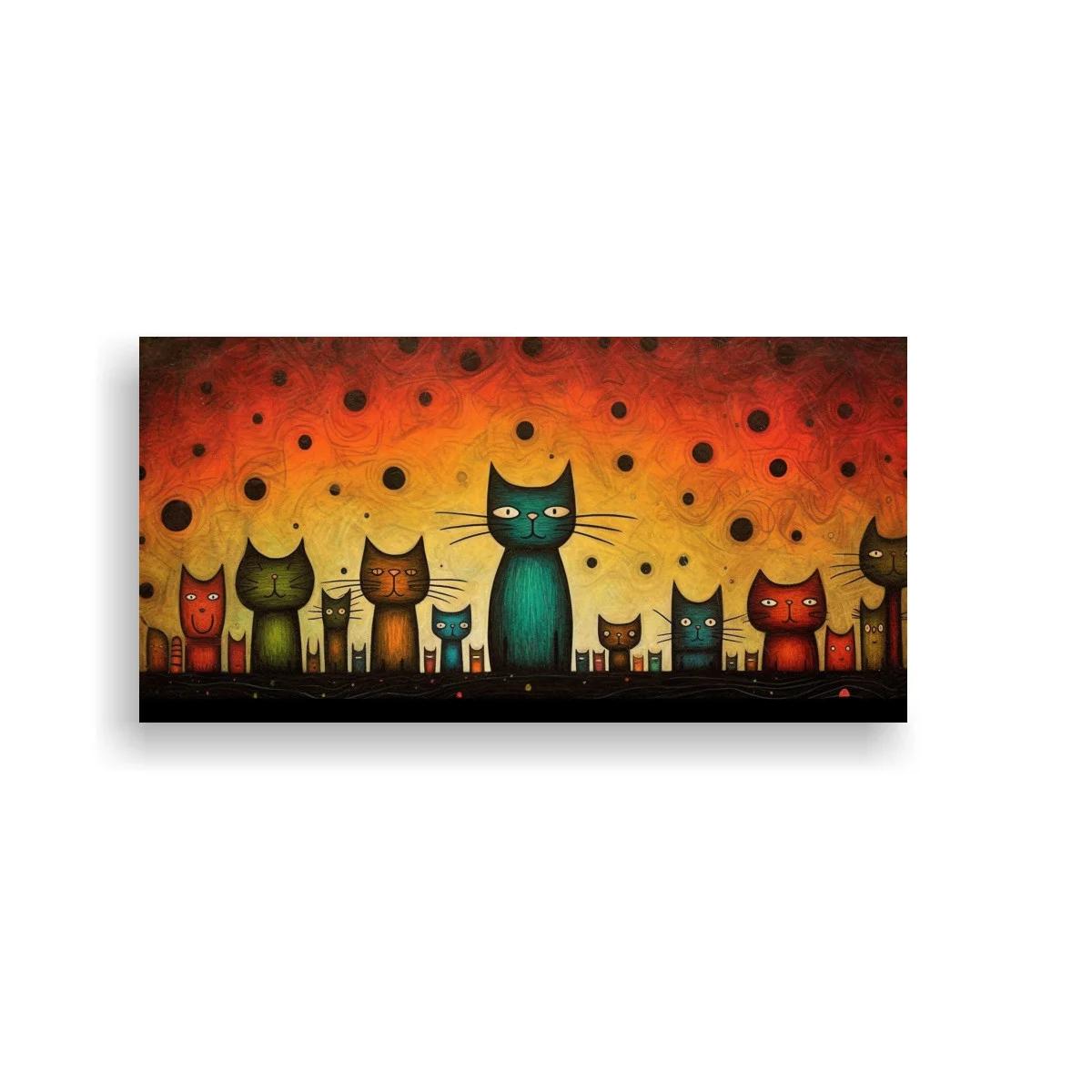 Cuadro gatos de colores con luna creciente — imagen principal