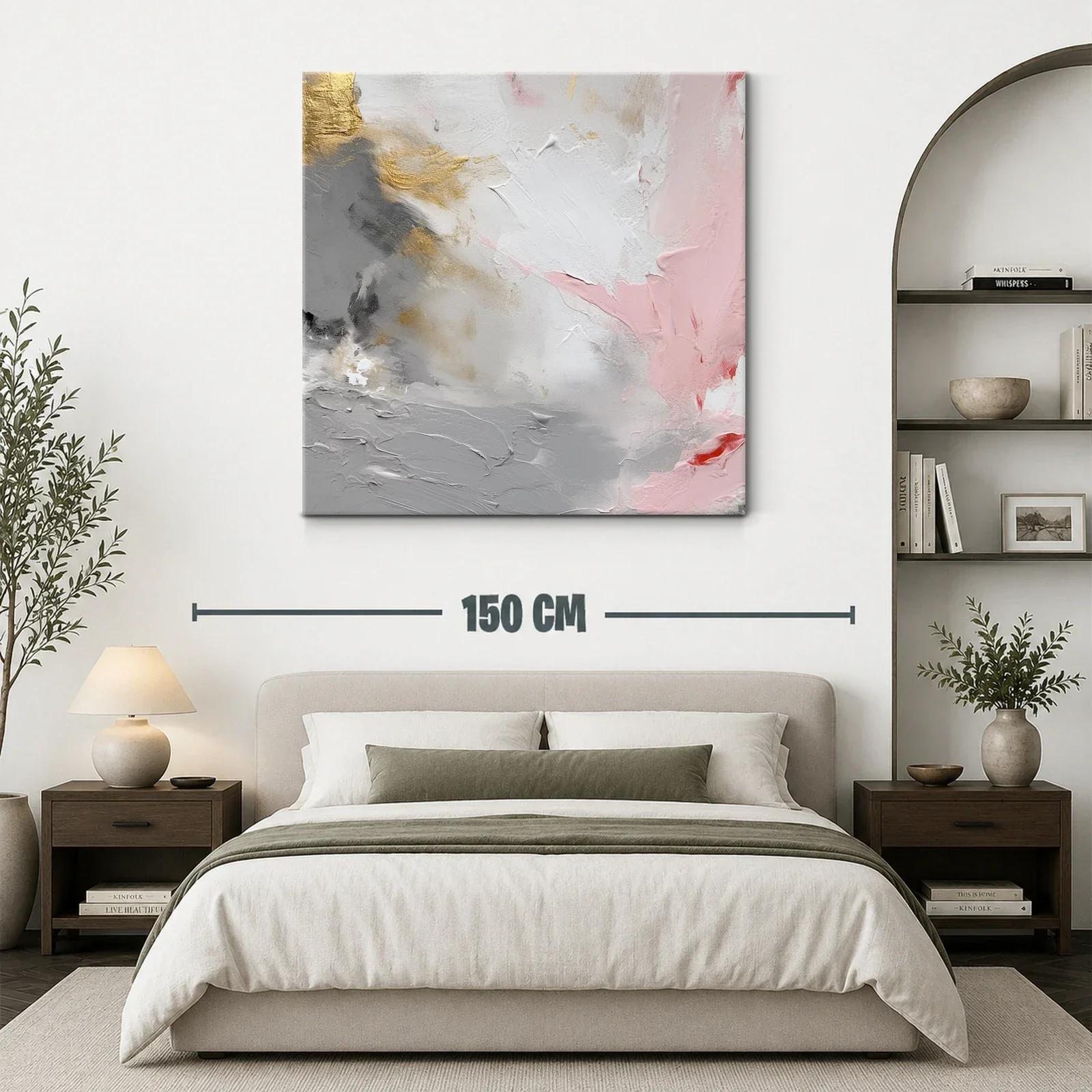 Cuadro abstracto en tonos rosas dorados y grises suaves — miniatura 3