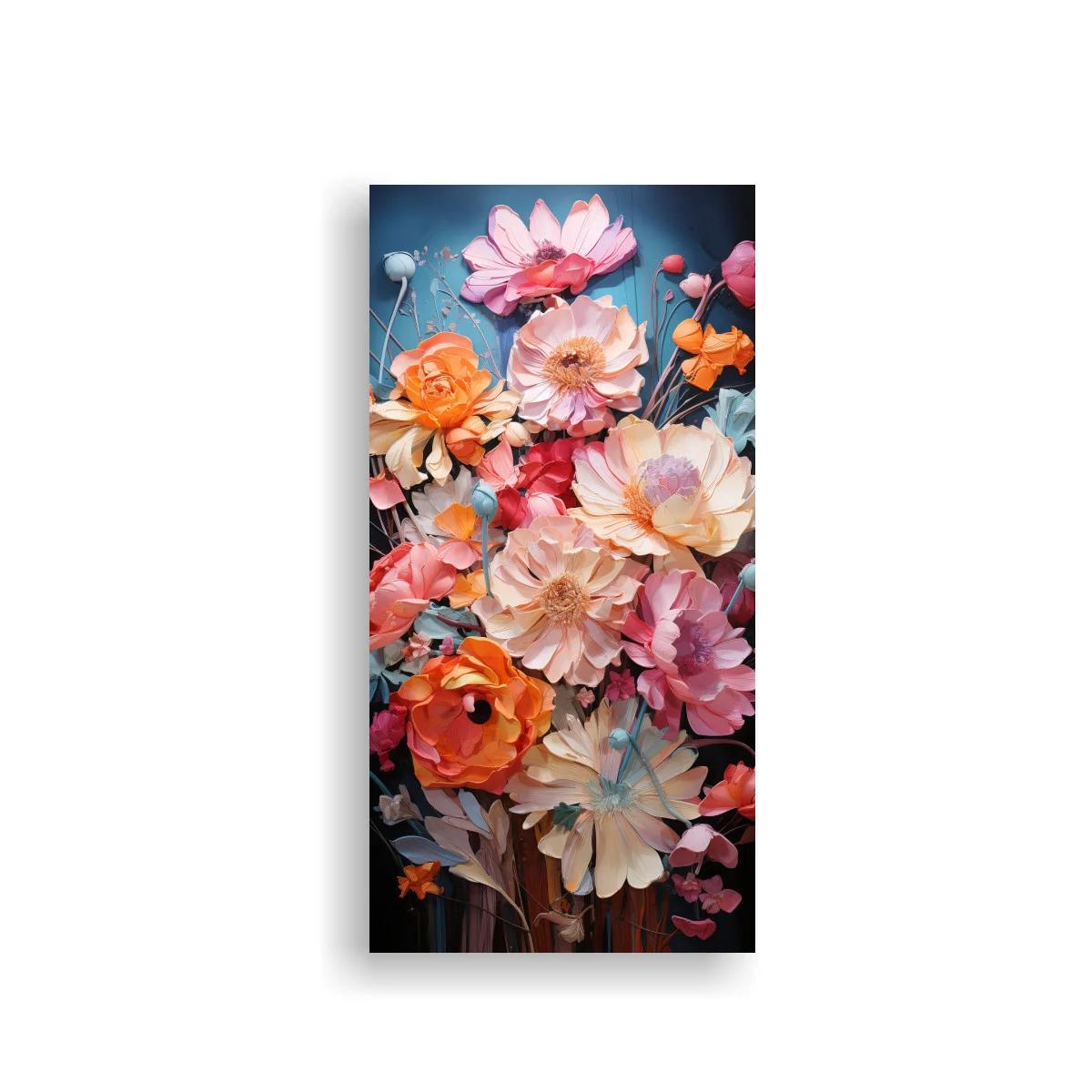 Cuadro ramo de flores rosadas y coral sobre fondo oscuro — imagen principal